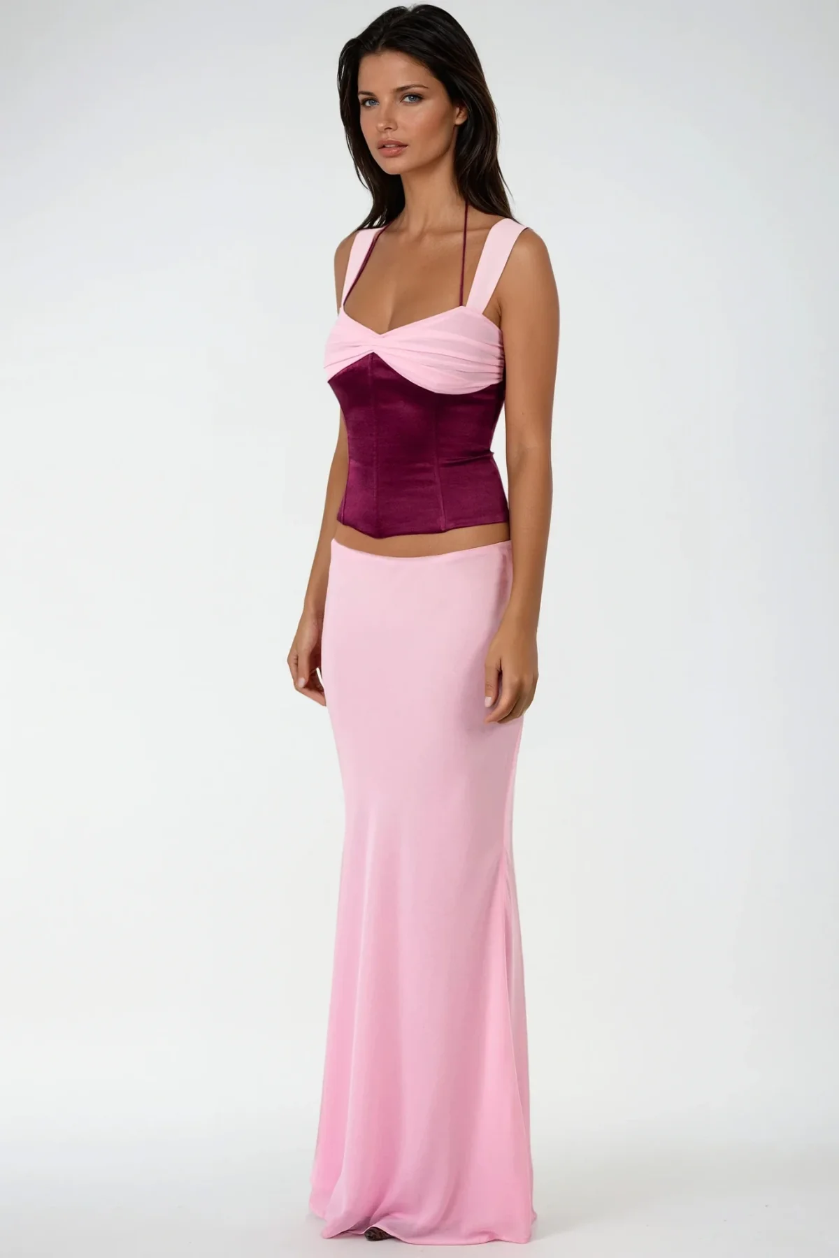 Purple Lace-Up Bodycon Skirt Set - Elegant & Figure-Enhancing