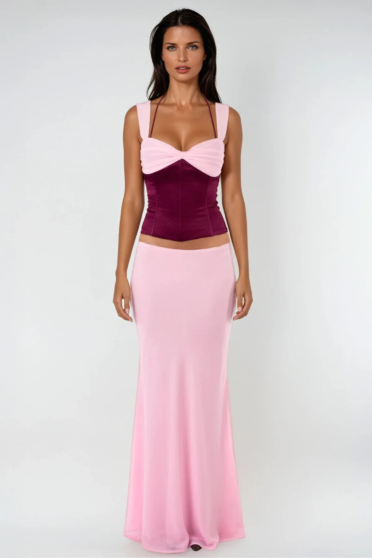 Purple Lace-Up Bodycon Skirt Set - Elegant & Figure-Enhancing