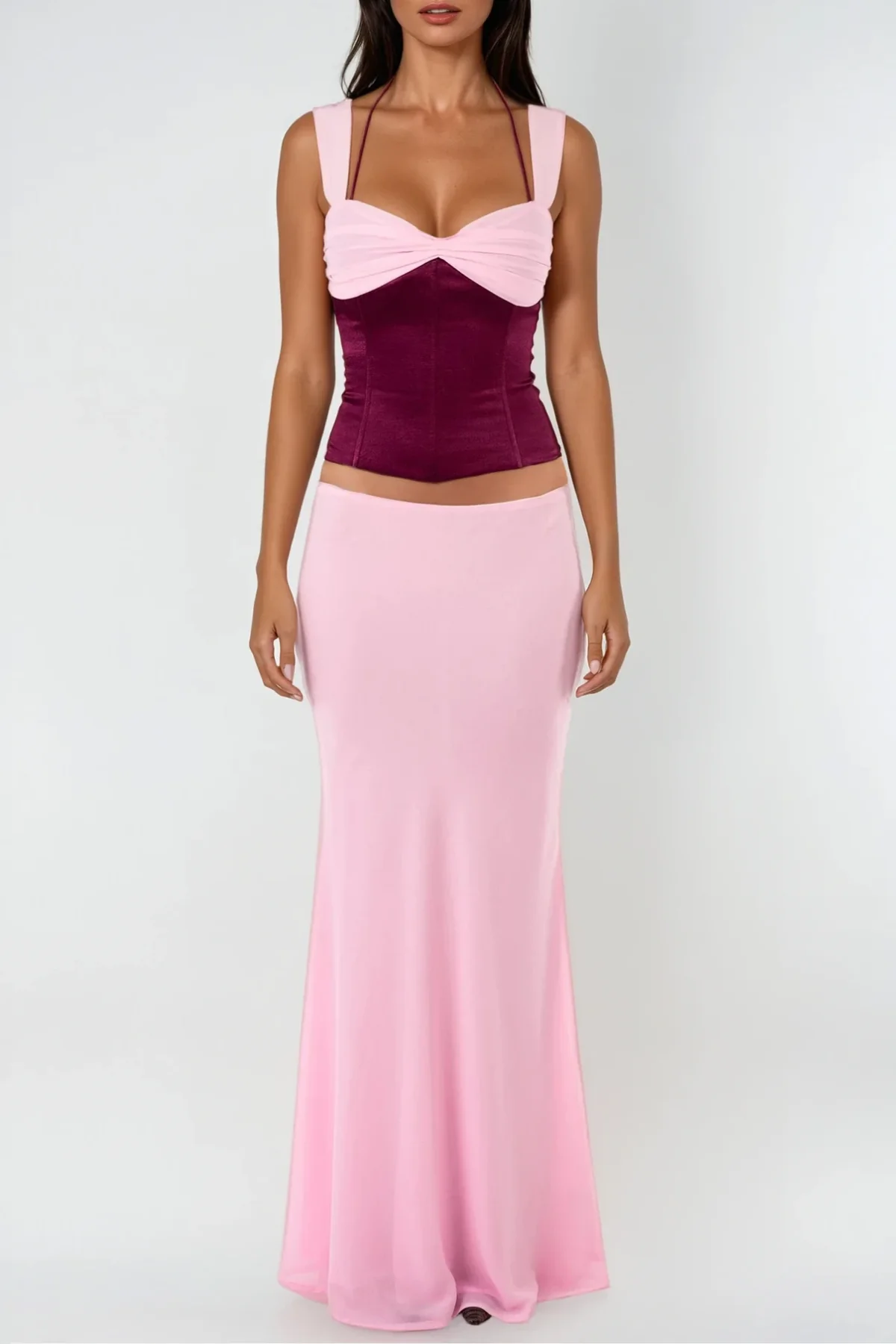 Purple Lace-Up Bodycon Skirt Set - Elegant & Figure-Enhancing