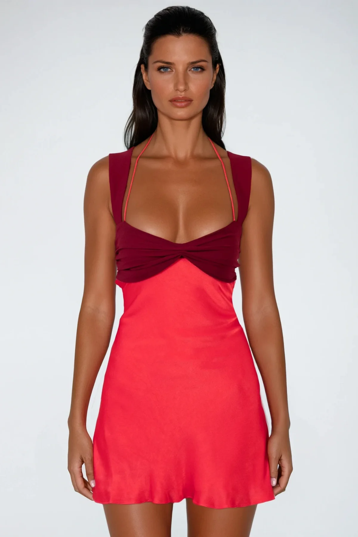 Red Ruffle Lace-Up Bodycon Mini Dress - Elegant Evening Wear