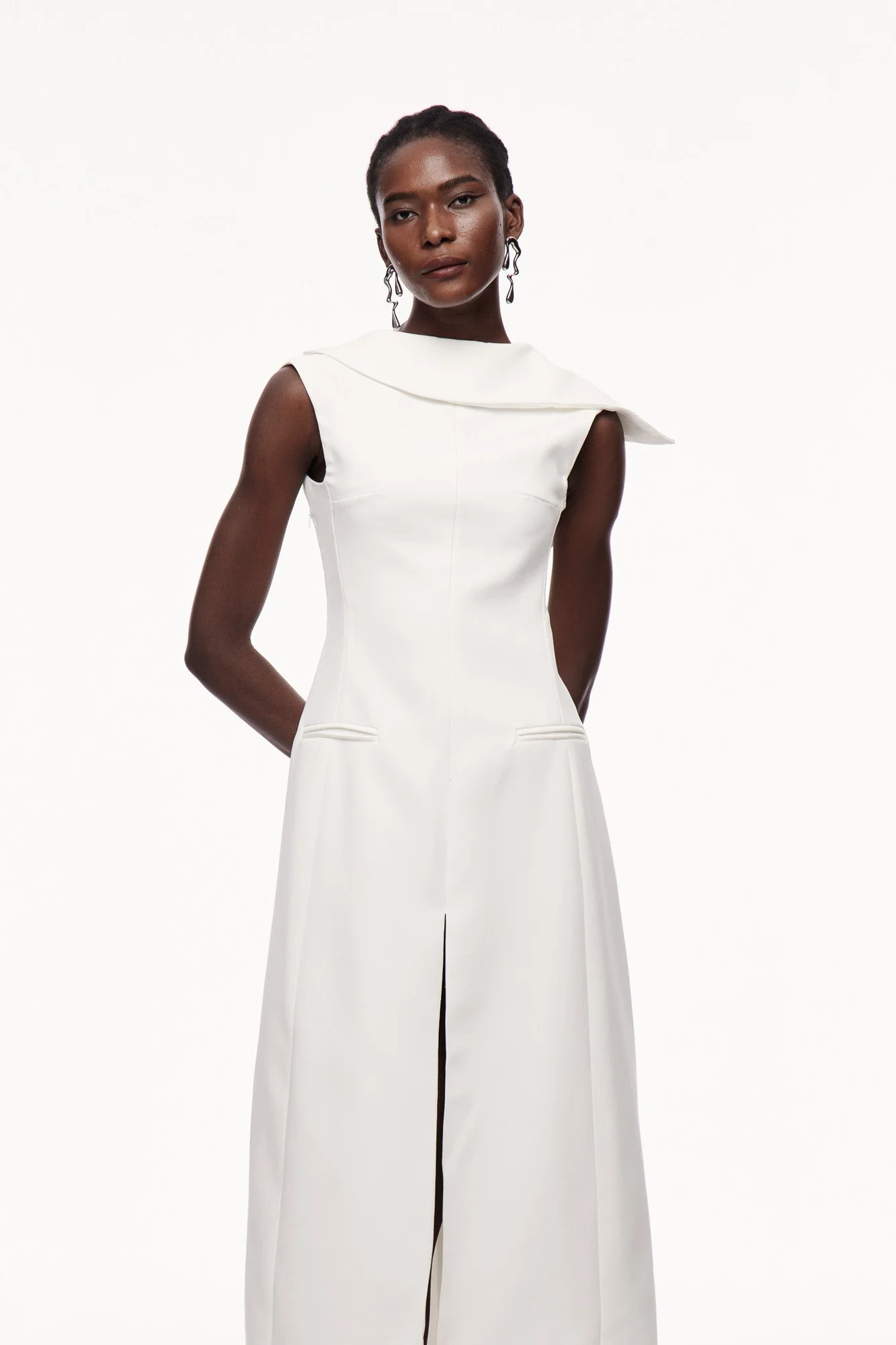 Elegant White Maxi Dress with Asymmetric Design