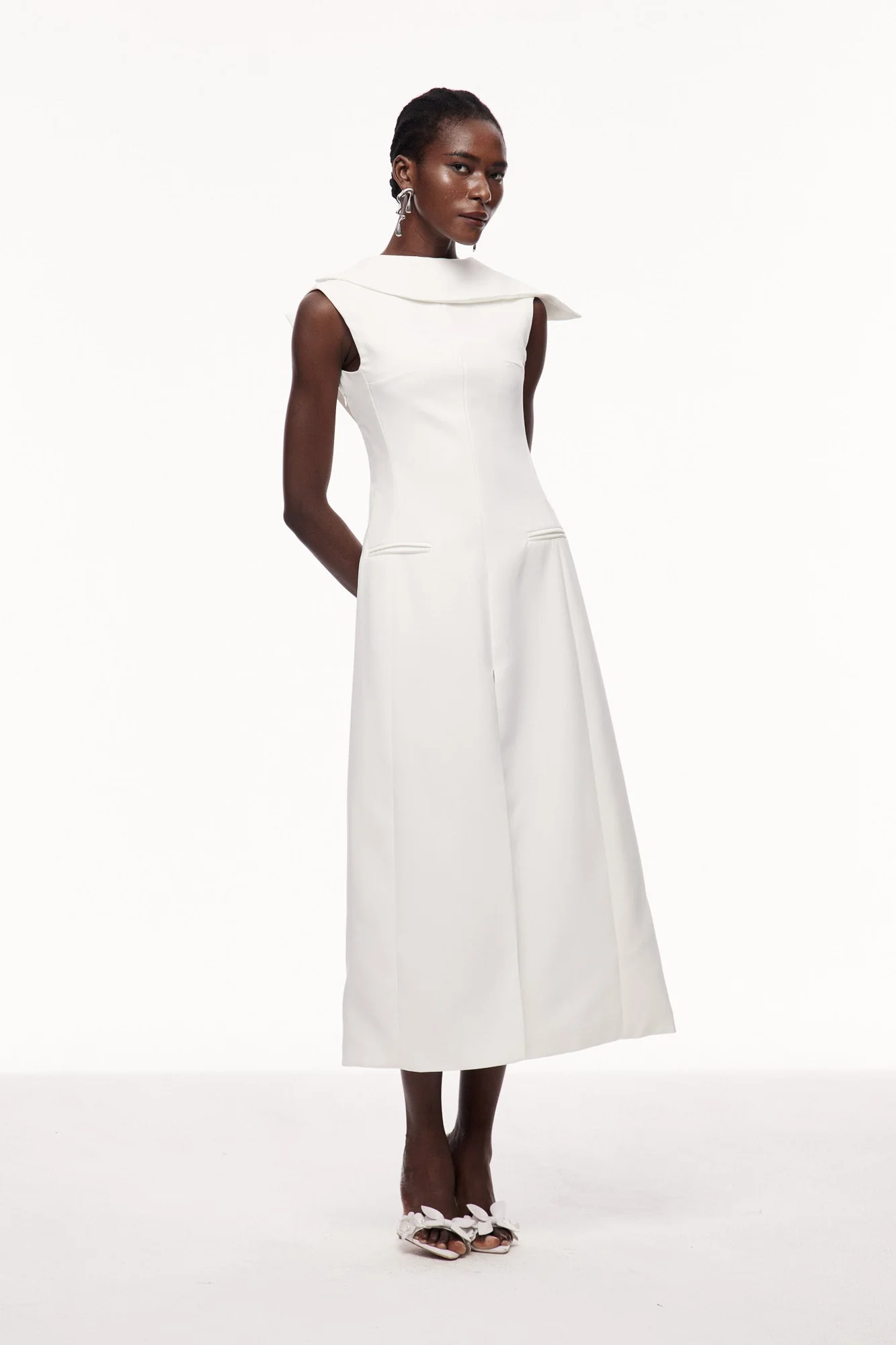 Elegant White Maxi Dress with Asymmetric Design