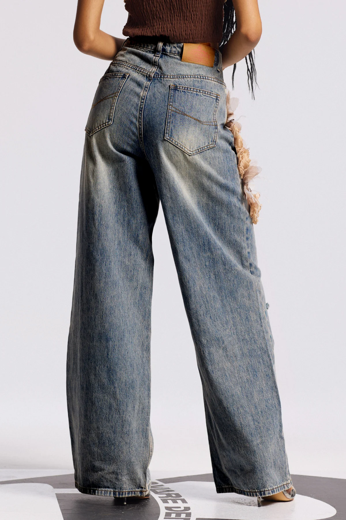 Plaid Floral Print Denim Jeans