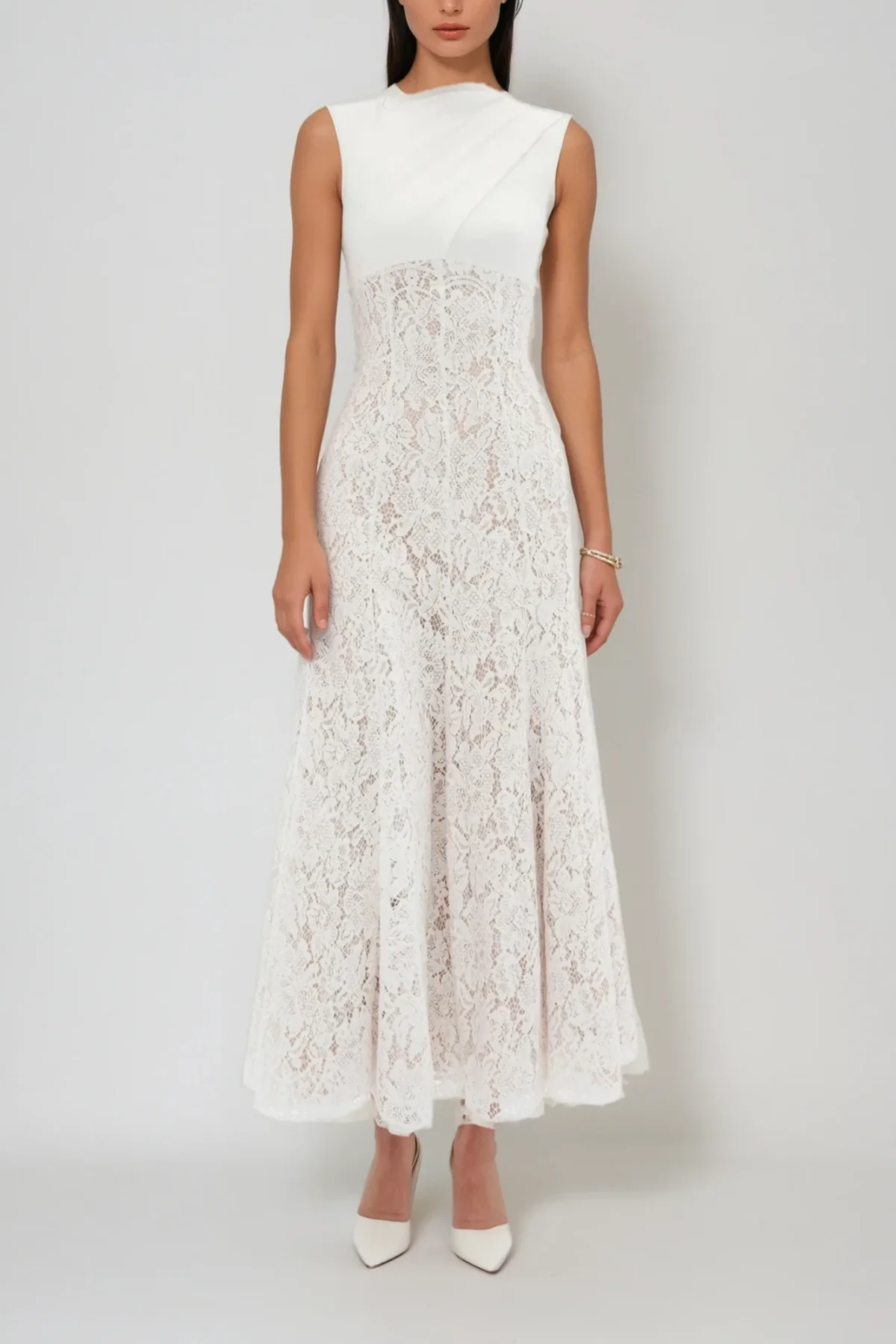 White Lace Sleeveless Maxi Dress Elegant Special Occasion Attire