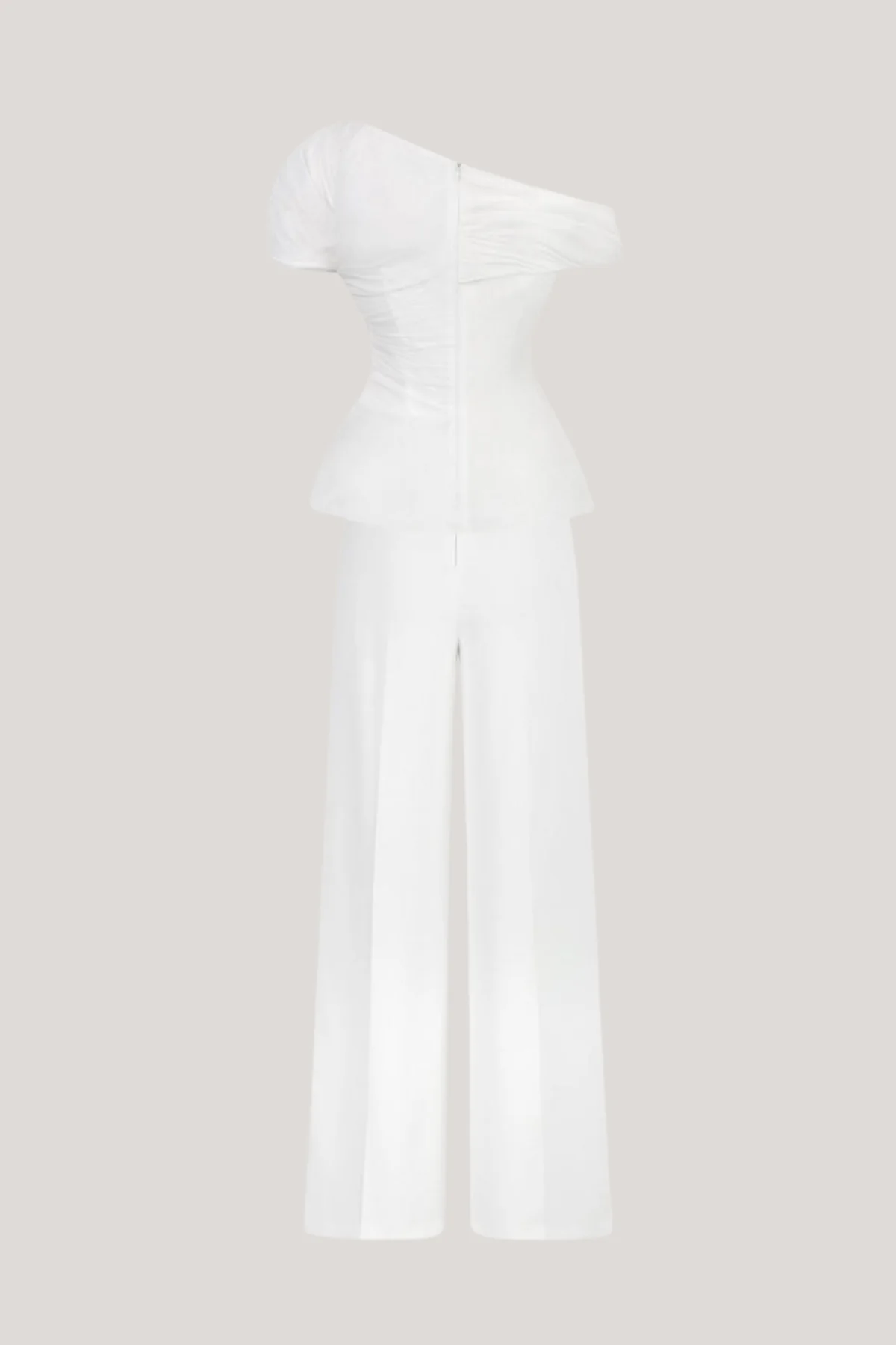 White One Shoulder Pant Set - Sophisticated Contemporary Outfit