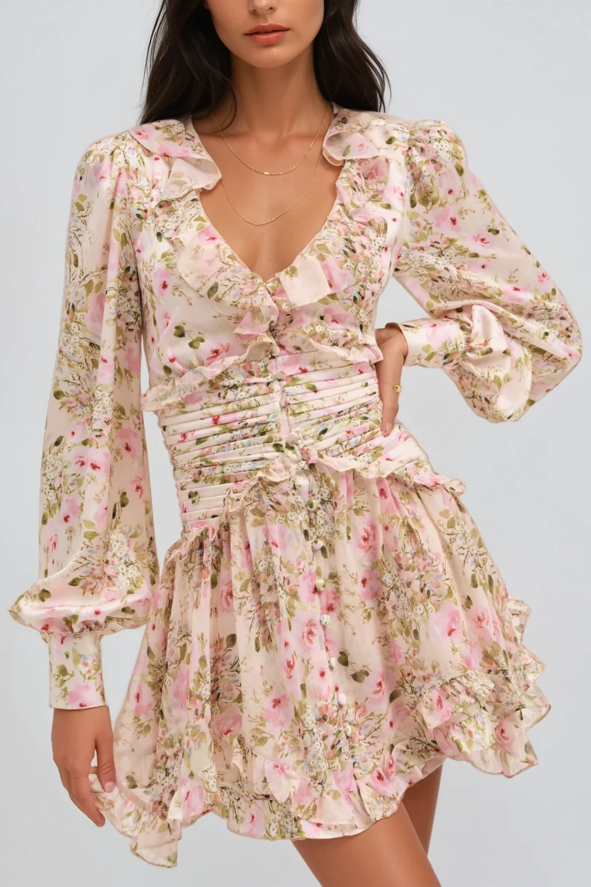 Floral Plunge Mini Dress - Elegant and Versatile Style