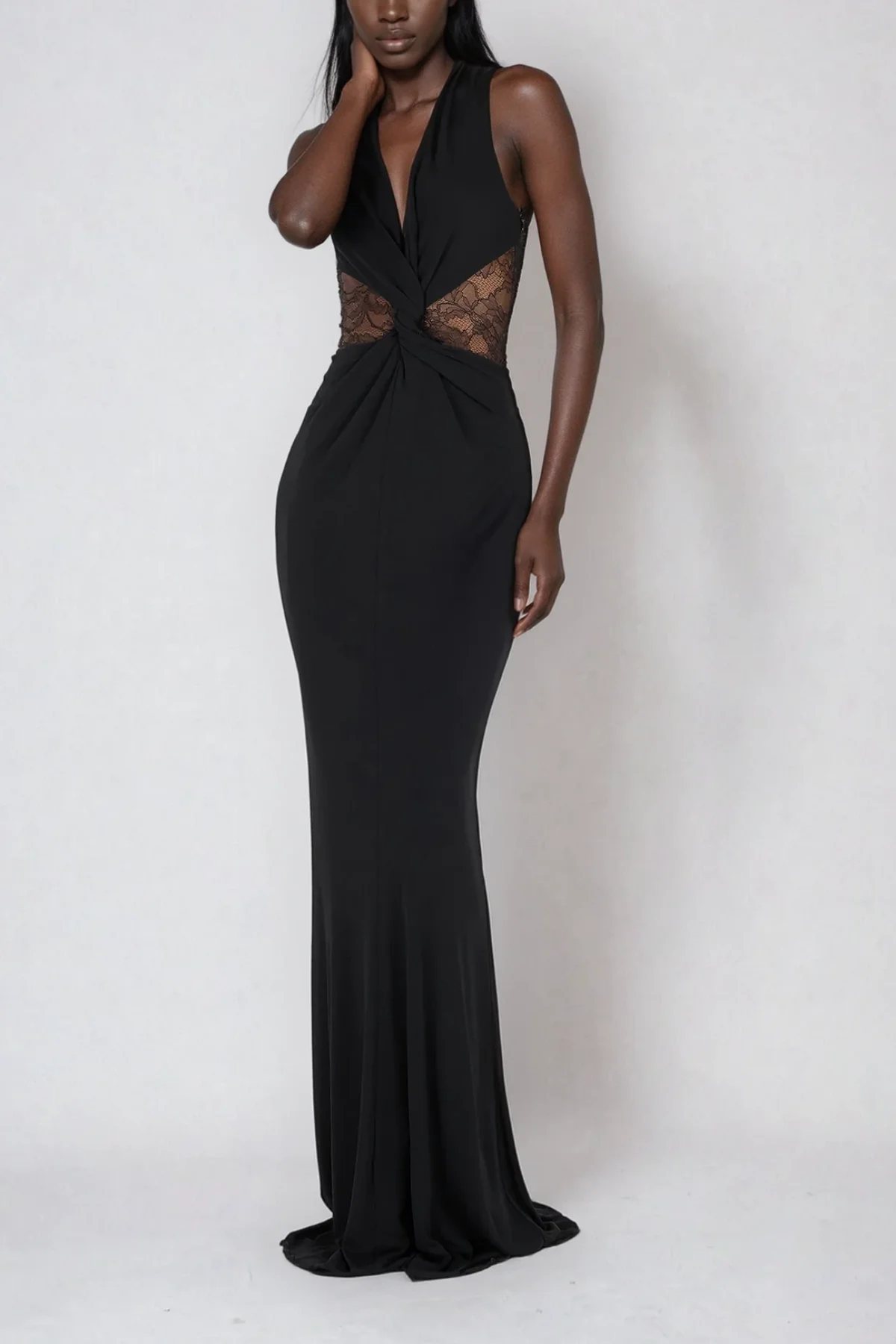 Black Lace Twist Maxi Dress - Elegant Chic Sleeveless Design