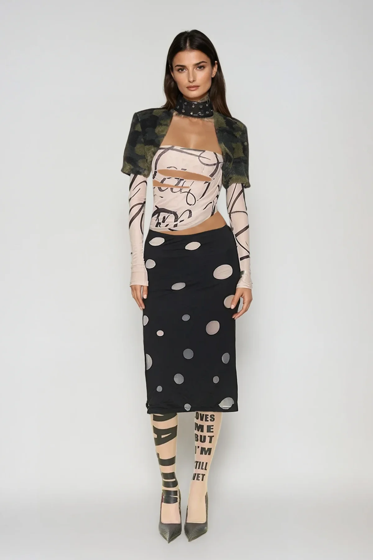 Green Camouflage Faux Fur Jacket for Urban Edge Fashion