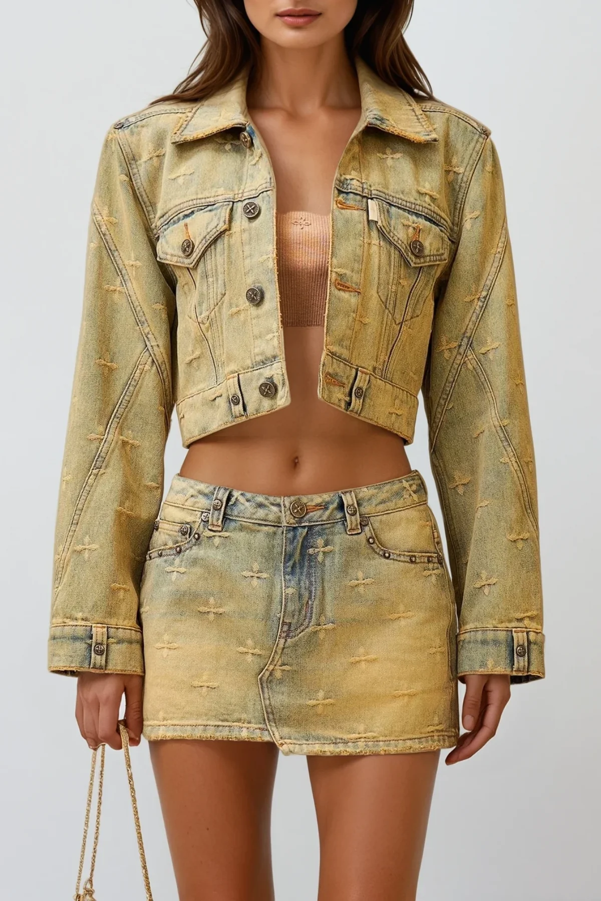 Hayley Denim Skirt Set - Trendy Print Design