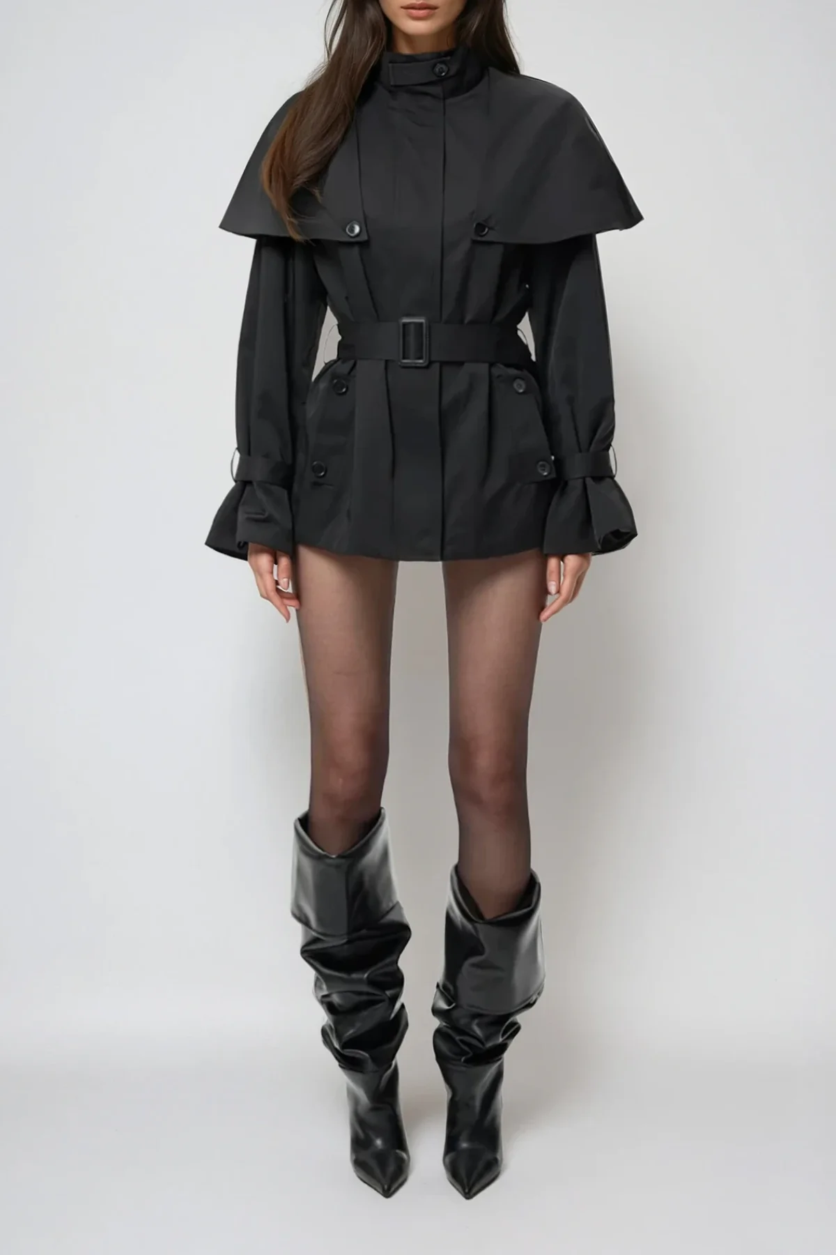 Classic Black Shawl Collar Trench Jacket