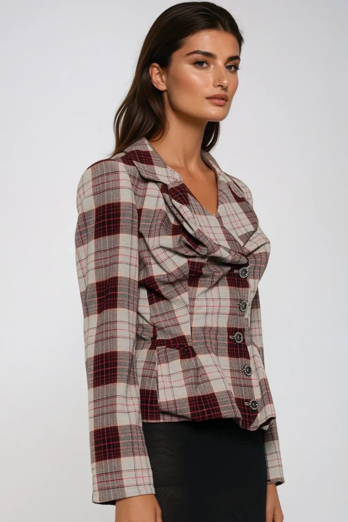 Grid Pattern Lapel Jacket - Stylish Versatile Outerwear
