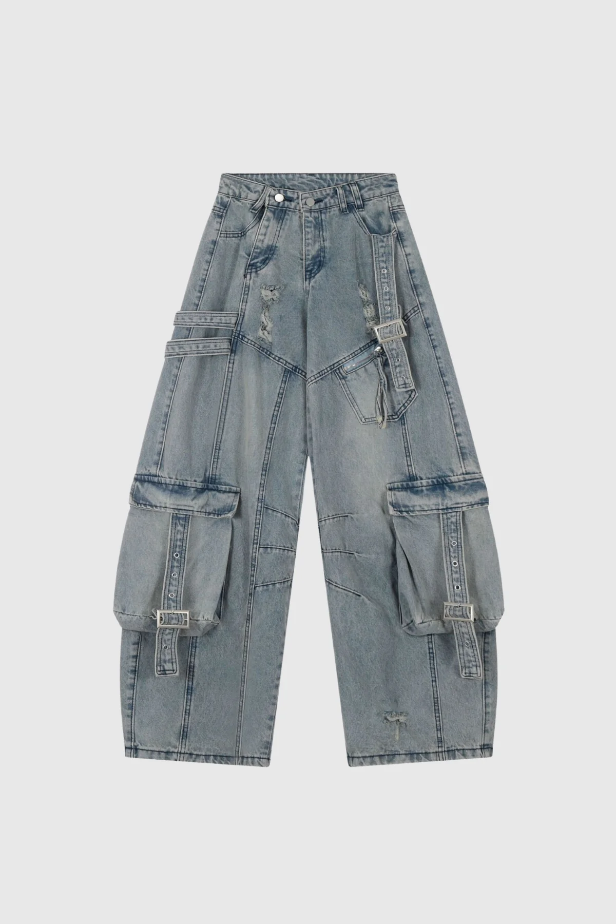 Stylish Blue Asymmetric Cargo Jeans