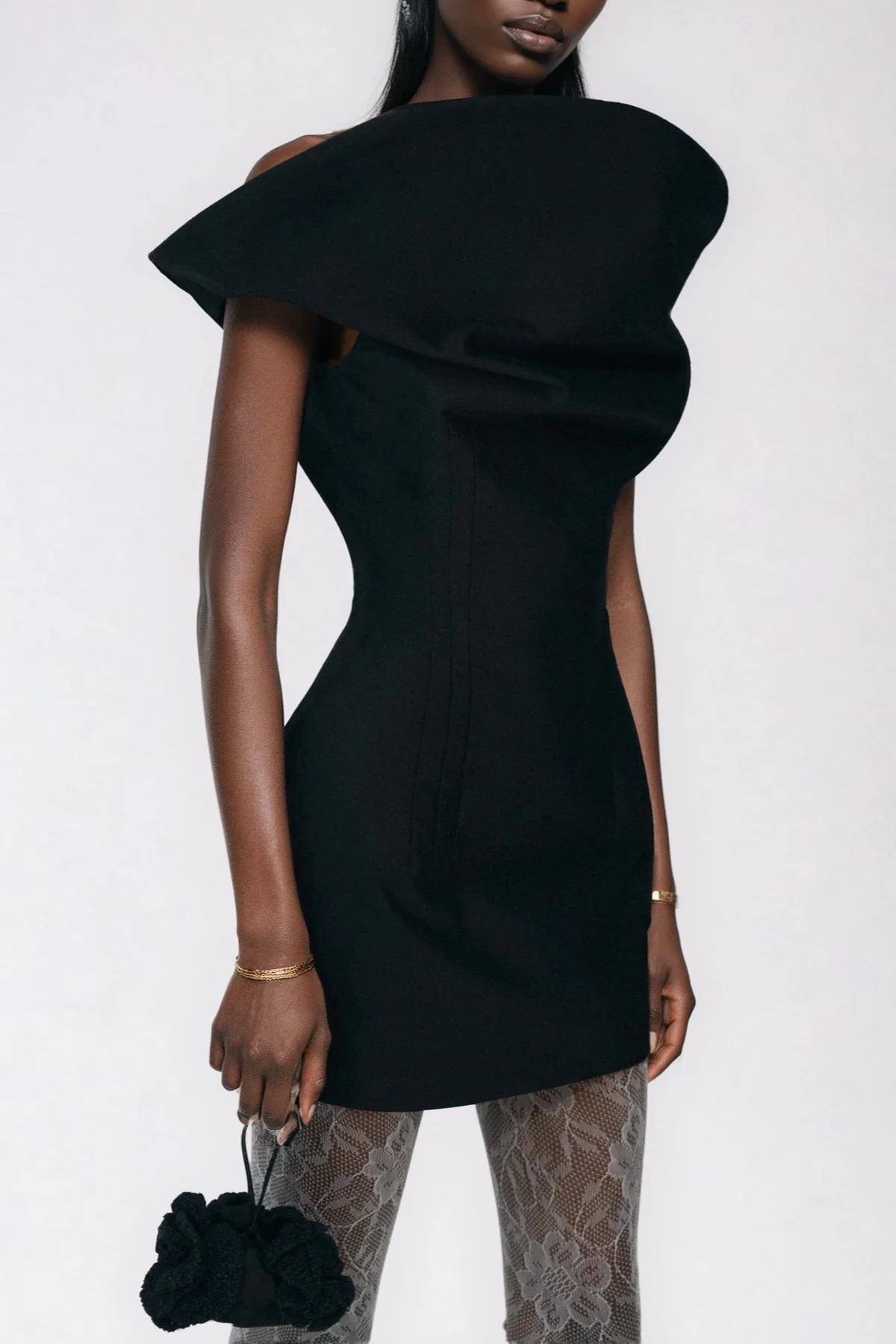 Black Deconstruct Asymmetric Mini Dress Elegant Design