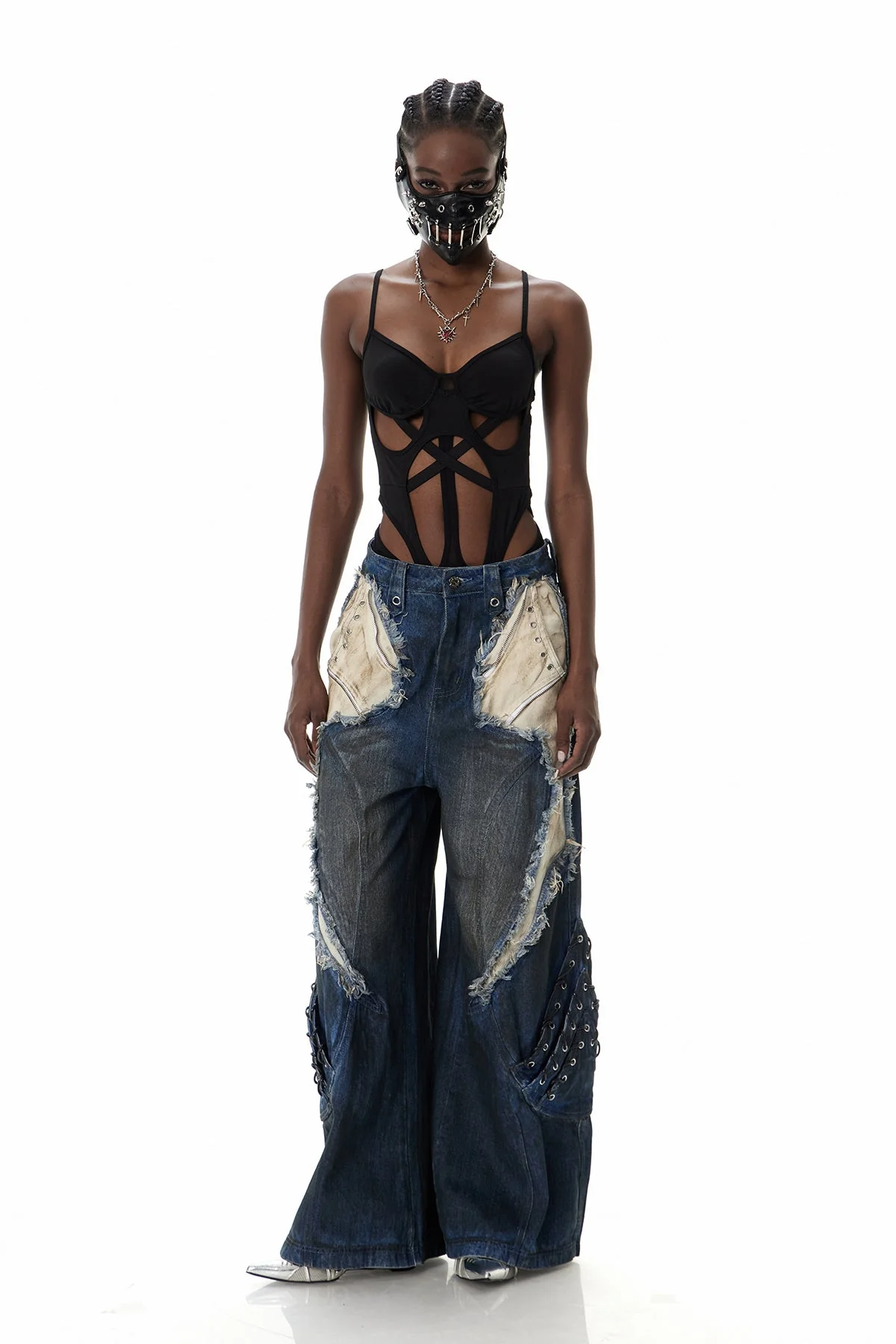 Blue Deconstructed Fringe Jeans Modern Fashion Style