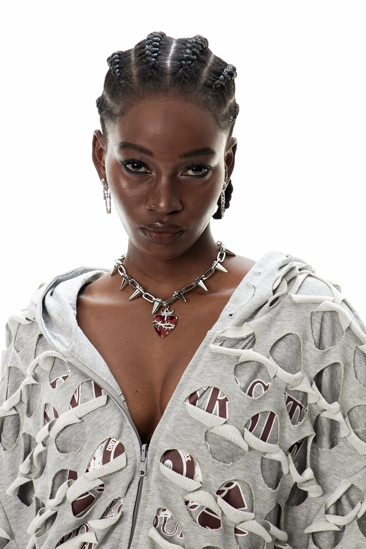 Edgy Studded Heart Choker in Silver | Adjustable Punk-Inspired Accessory