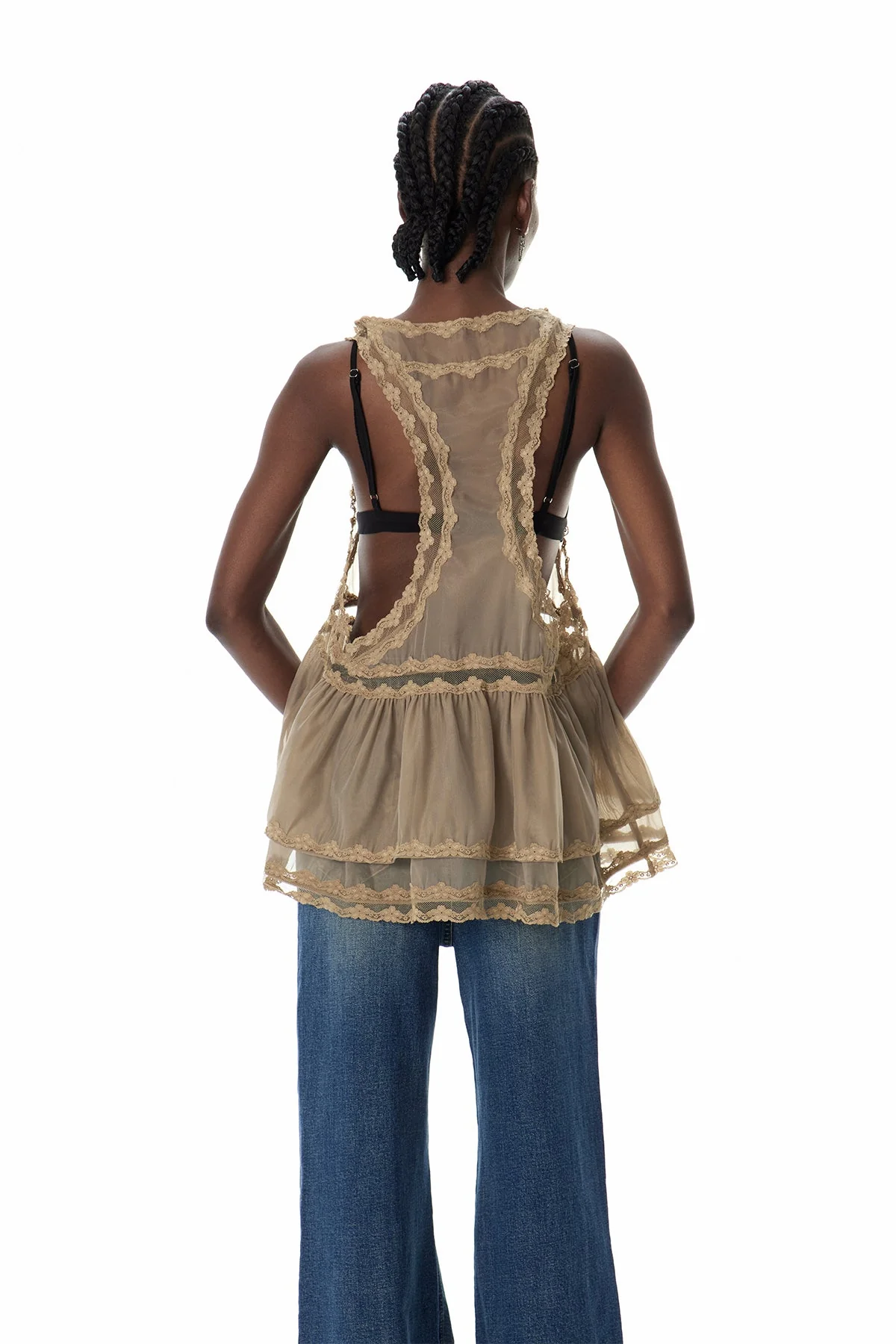 Edgy Lace Mesh Mini Dress in Khaki | Romantic Coquette Style