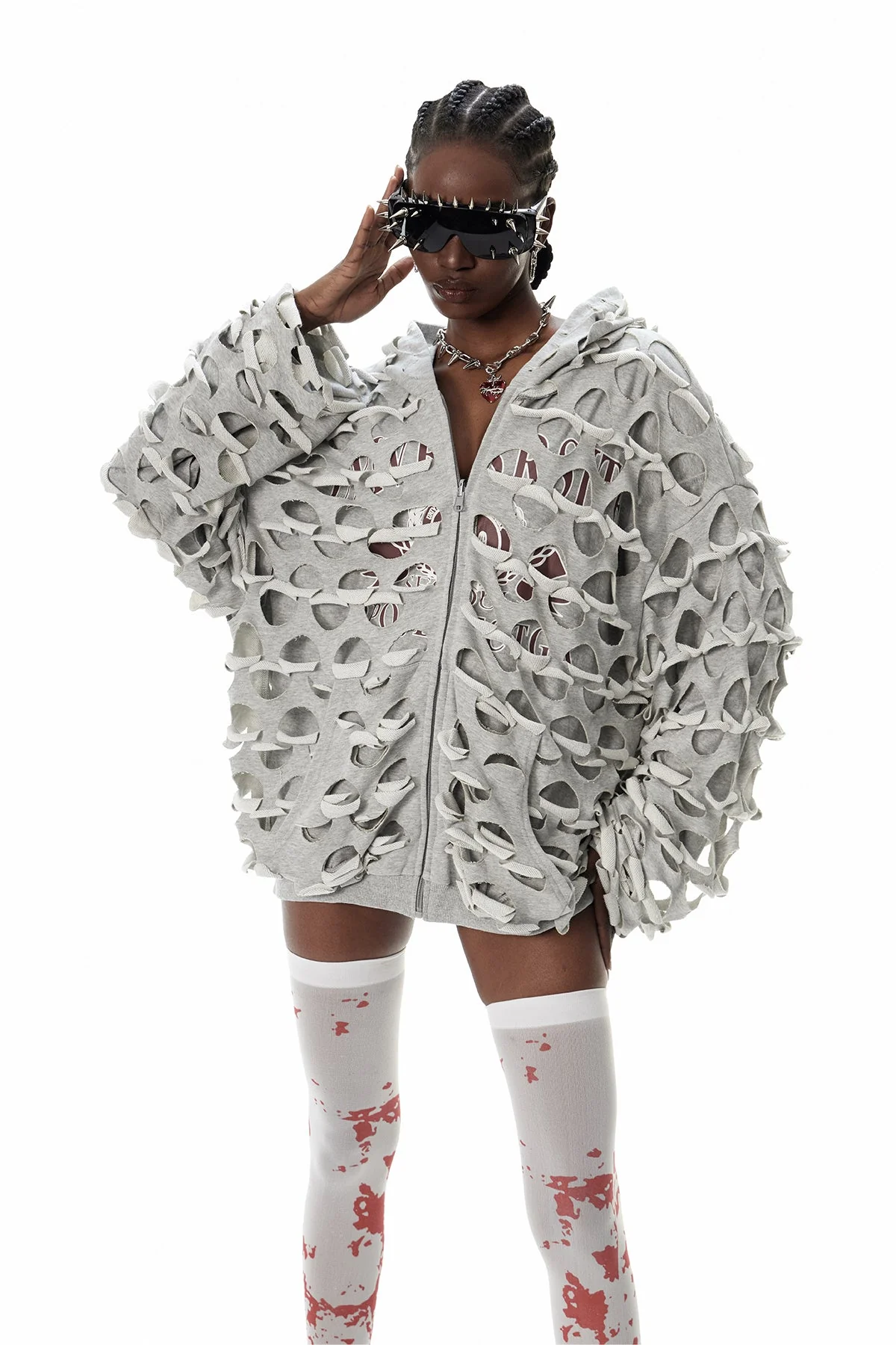 Cutout Hooded Jacket in Grey Urban Edge Style - Breathable & Durable