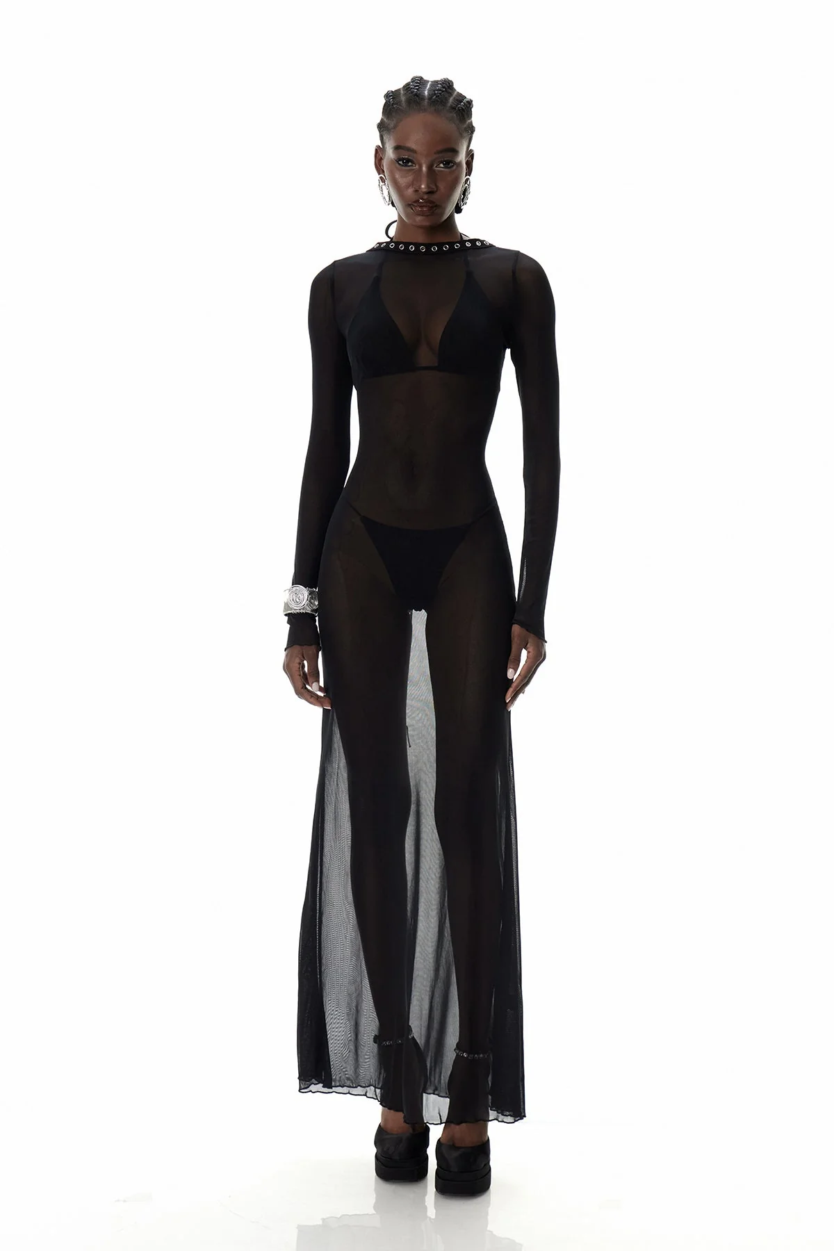 Black Lace-Up Backless Maxi Dress