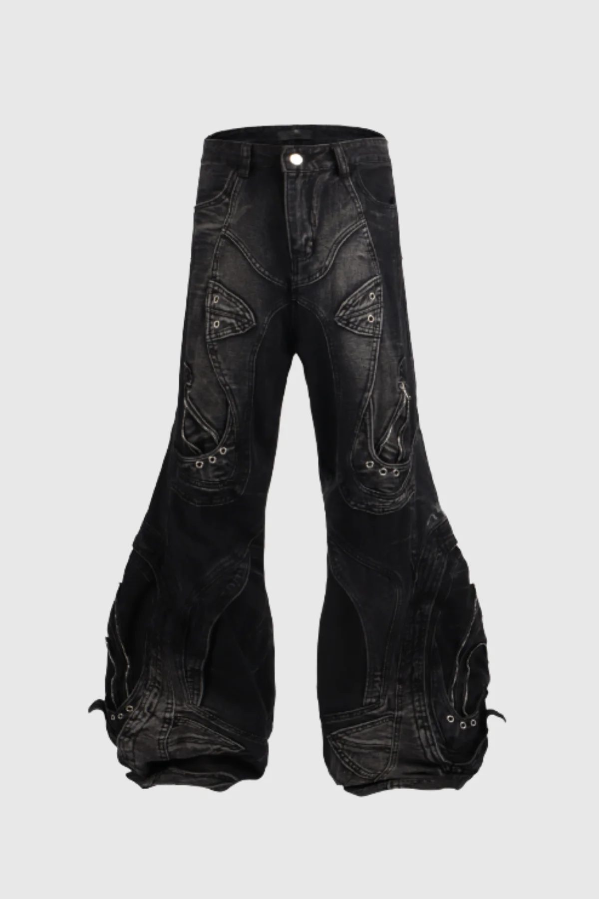 Black Print Wide Leg Jeans for Contemporary Style