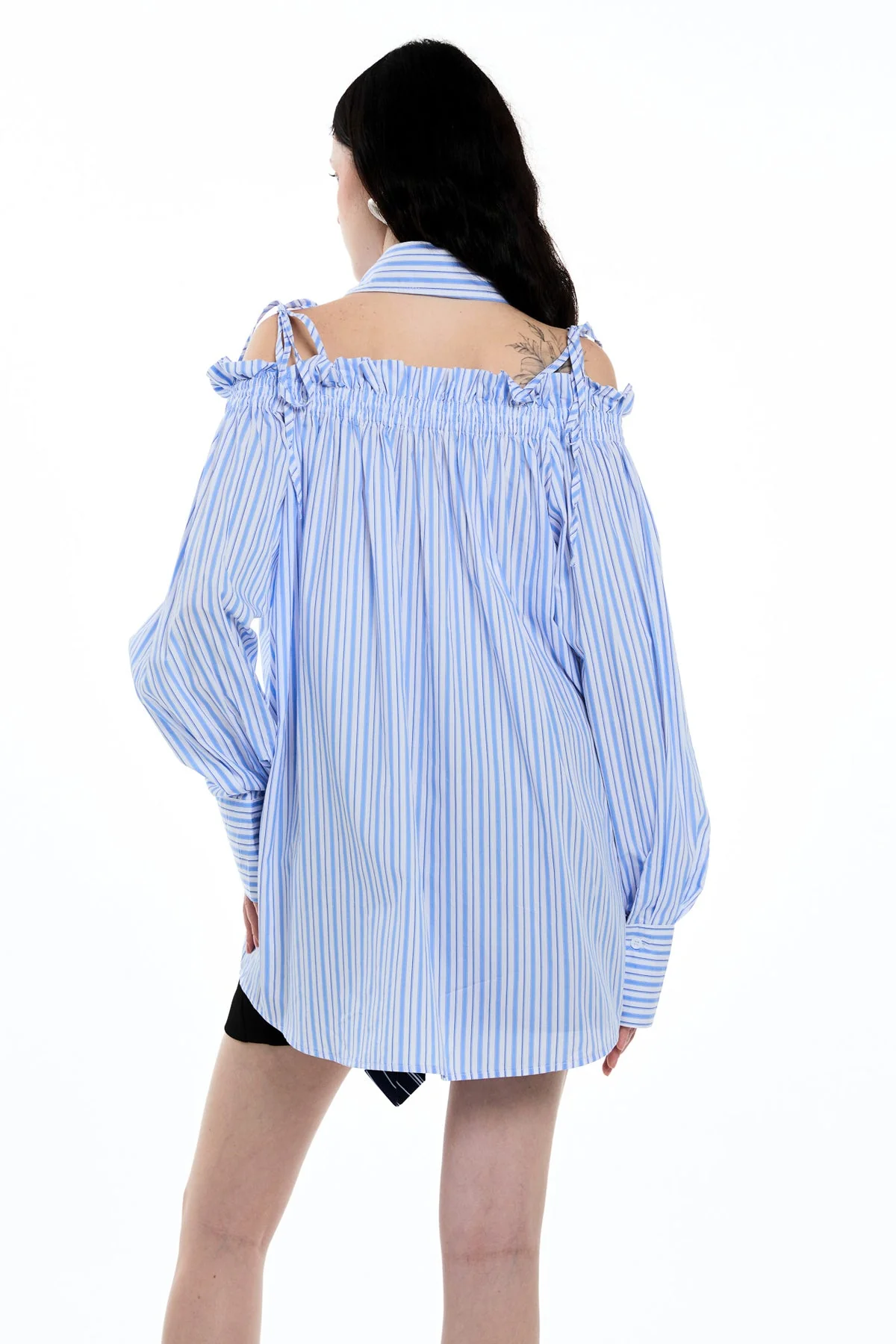 Blue Stripe Two-Piece Bow Top Shirt