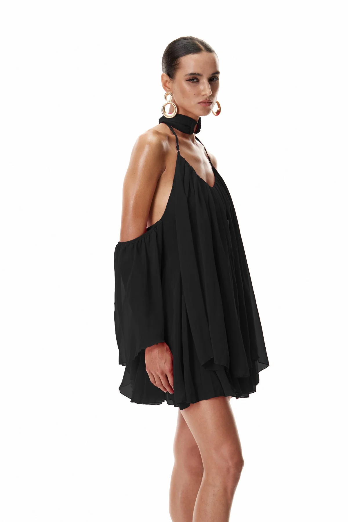 Elegant Black Off Shoulder Ruched Mini Dress