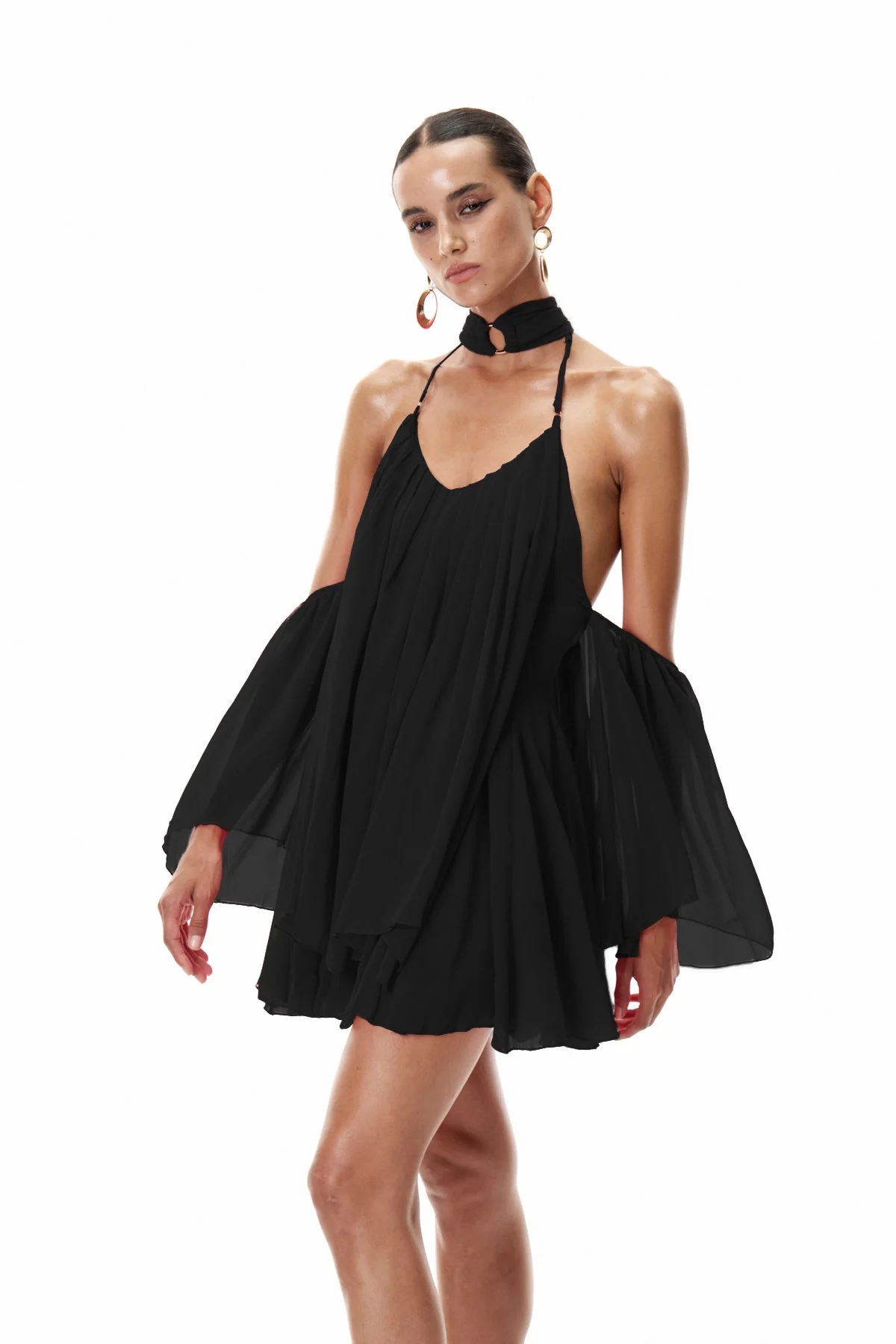 Elegant Black Off Shoulder Ruched Mini Dress