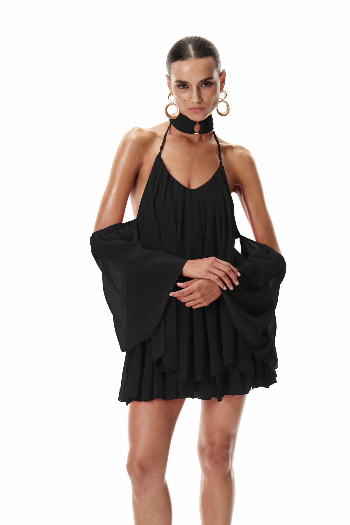 Elegant Black Off Shoulder Ruched Mini Dress