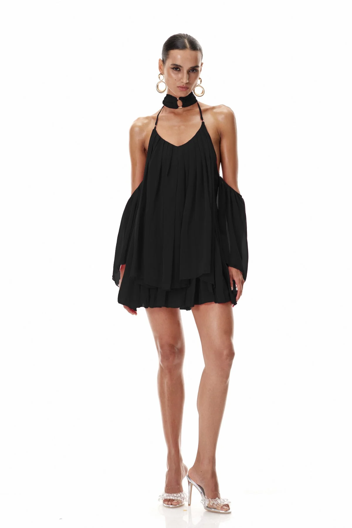 Elegant Black Off Shoulder Ruched Mini Dress