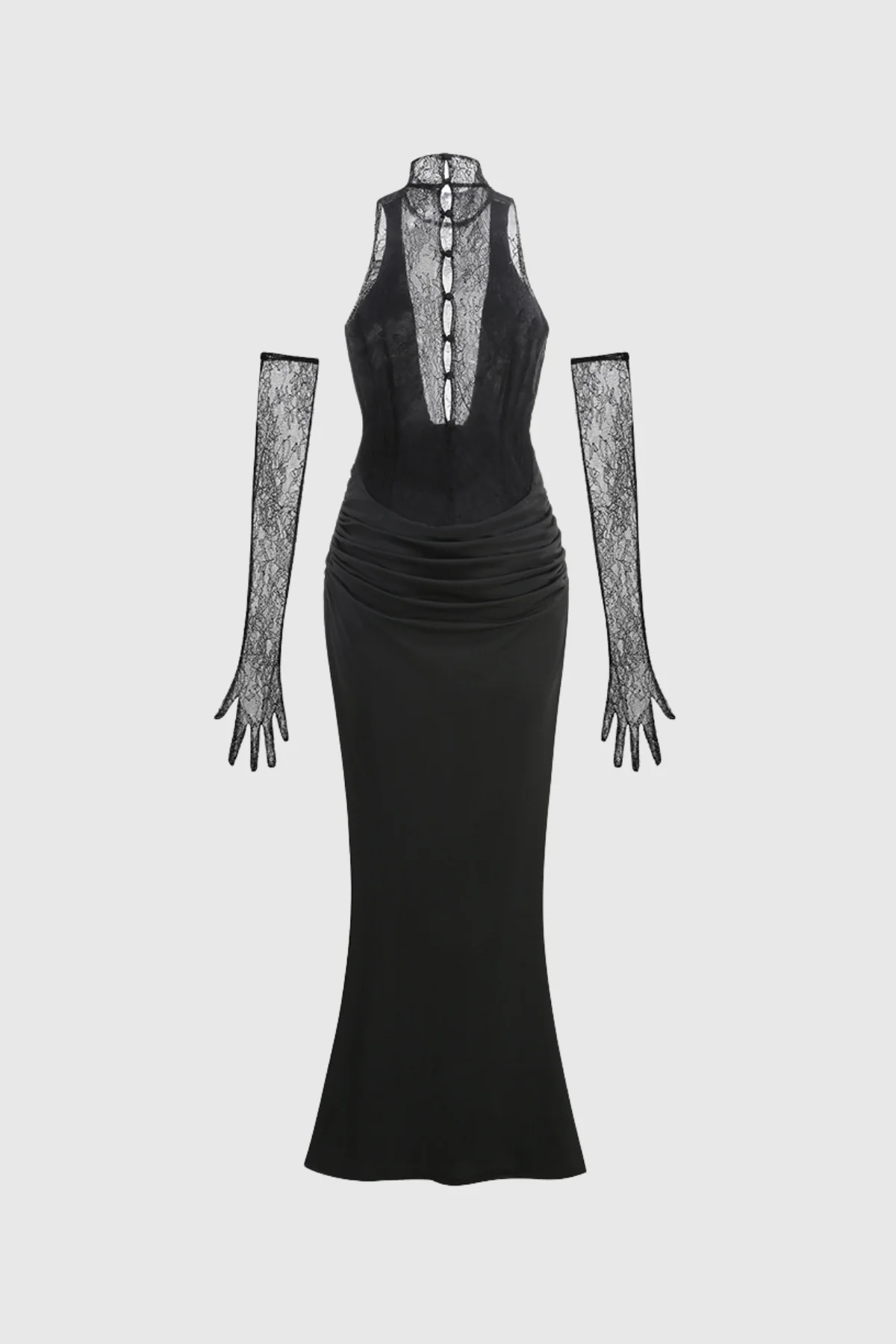 Black Lace Cowl Neck Maxi Dress - Elegant Formal Attire