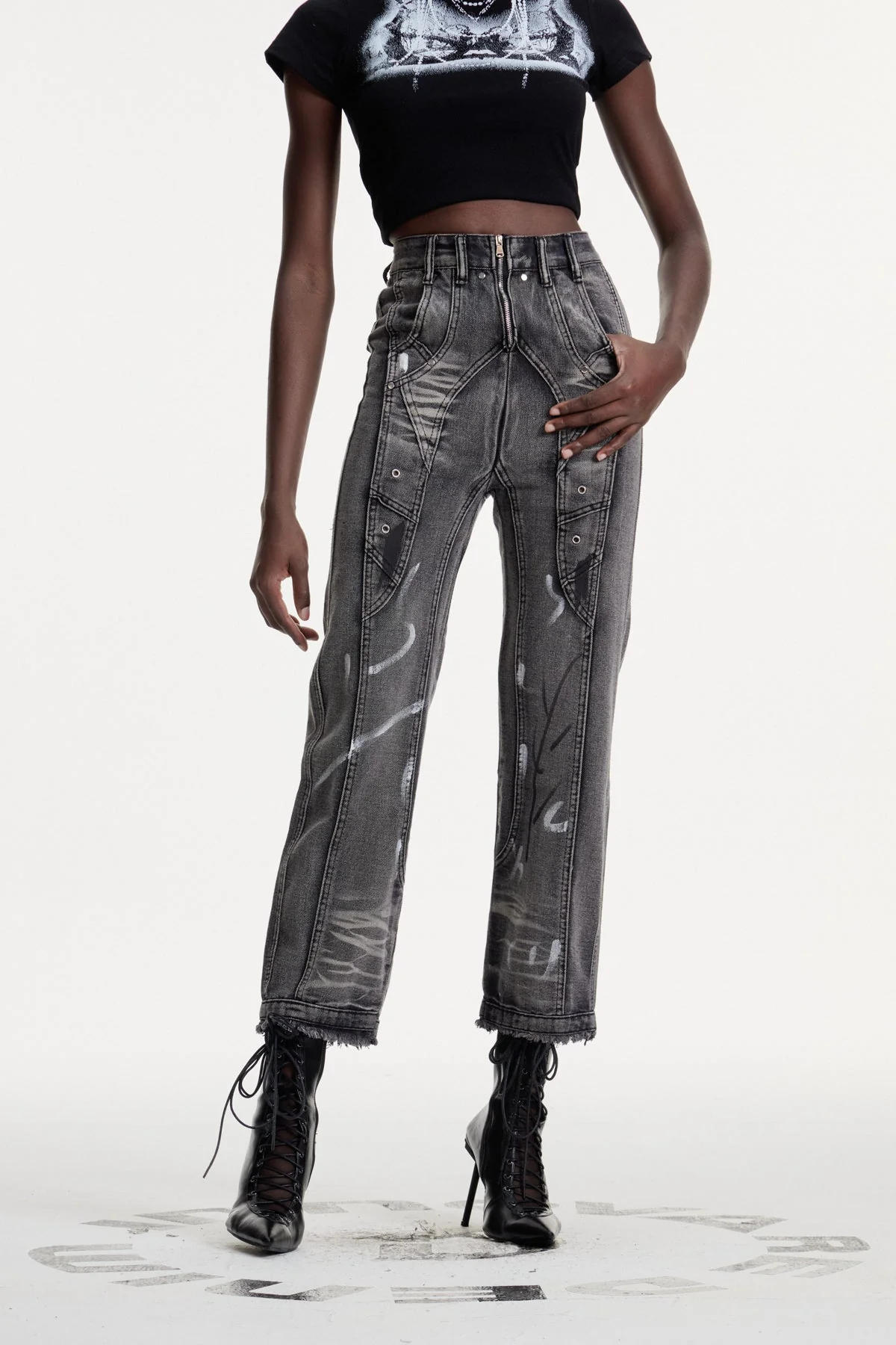 Tailored Black Skinny Jeans with Deconstructed Design