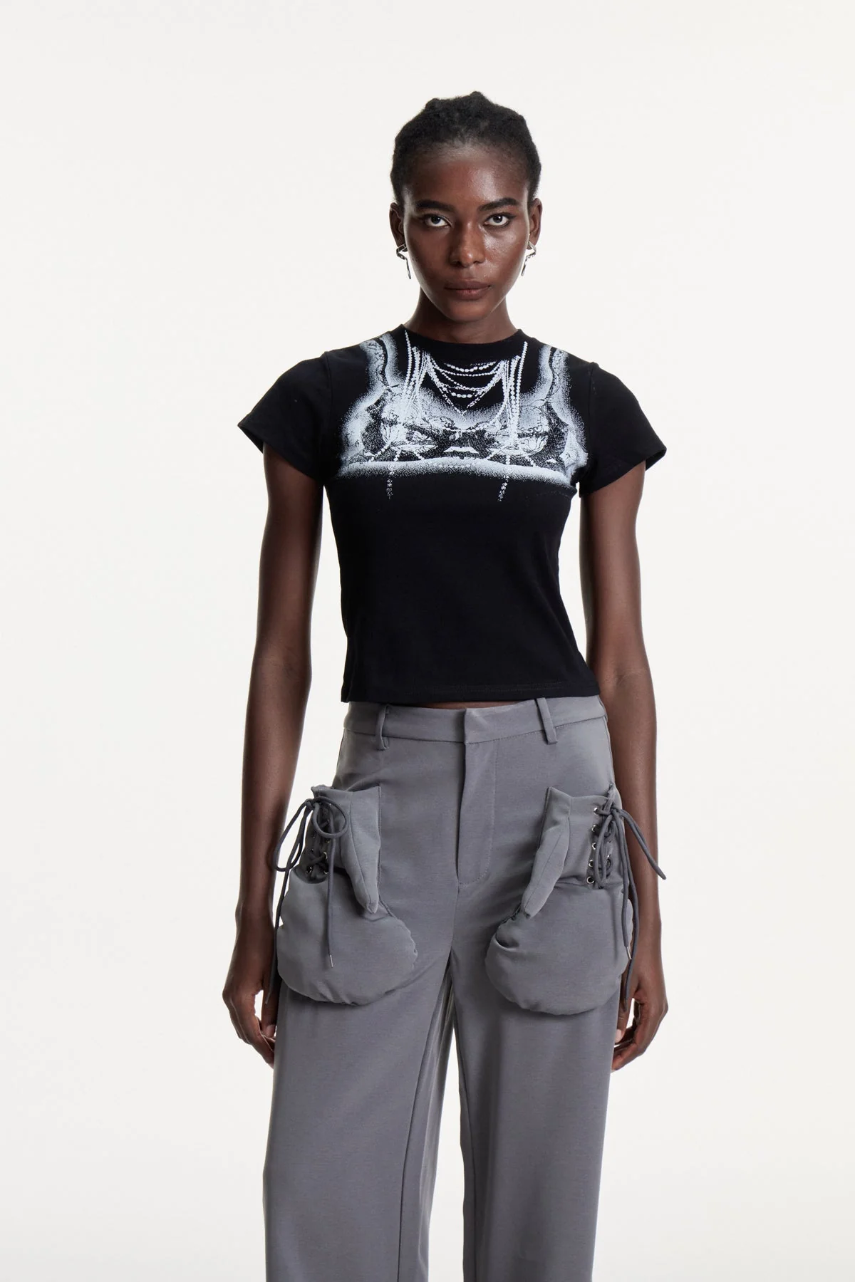 Modern Printed Bodycon T-Shirt in Black