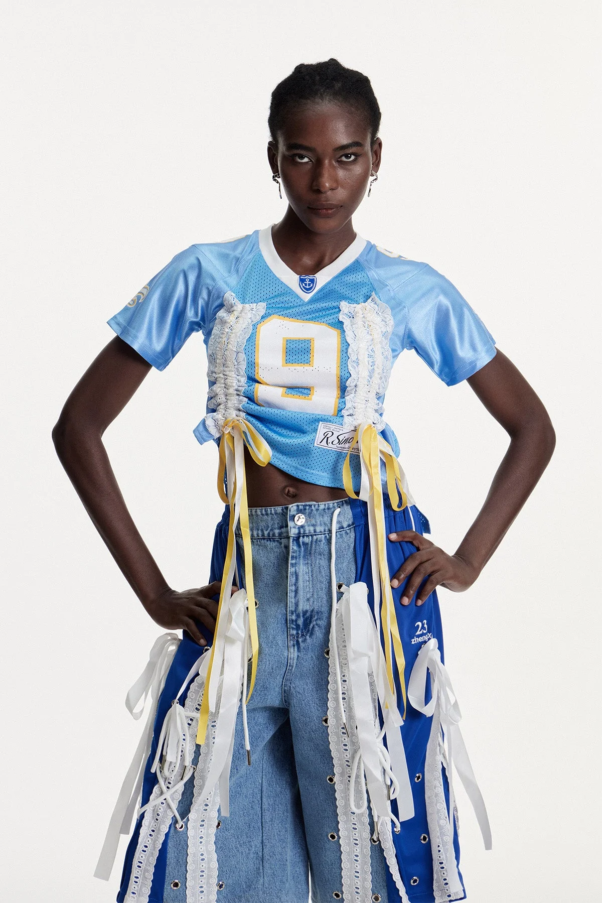 Blue Drawstring Printed T-shirt for Urban Edge Style