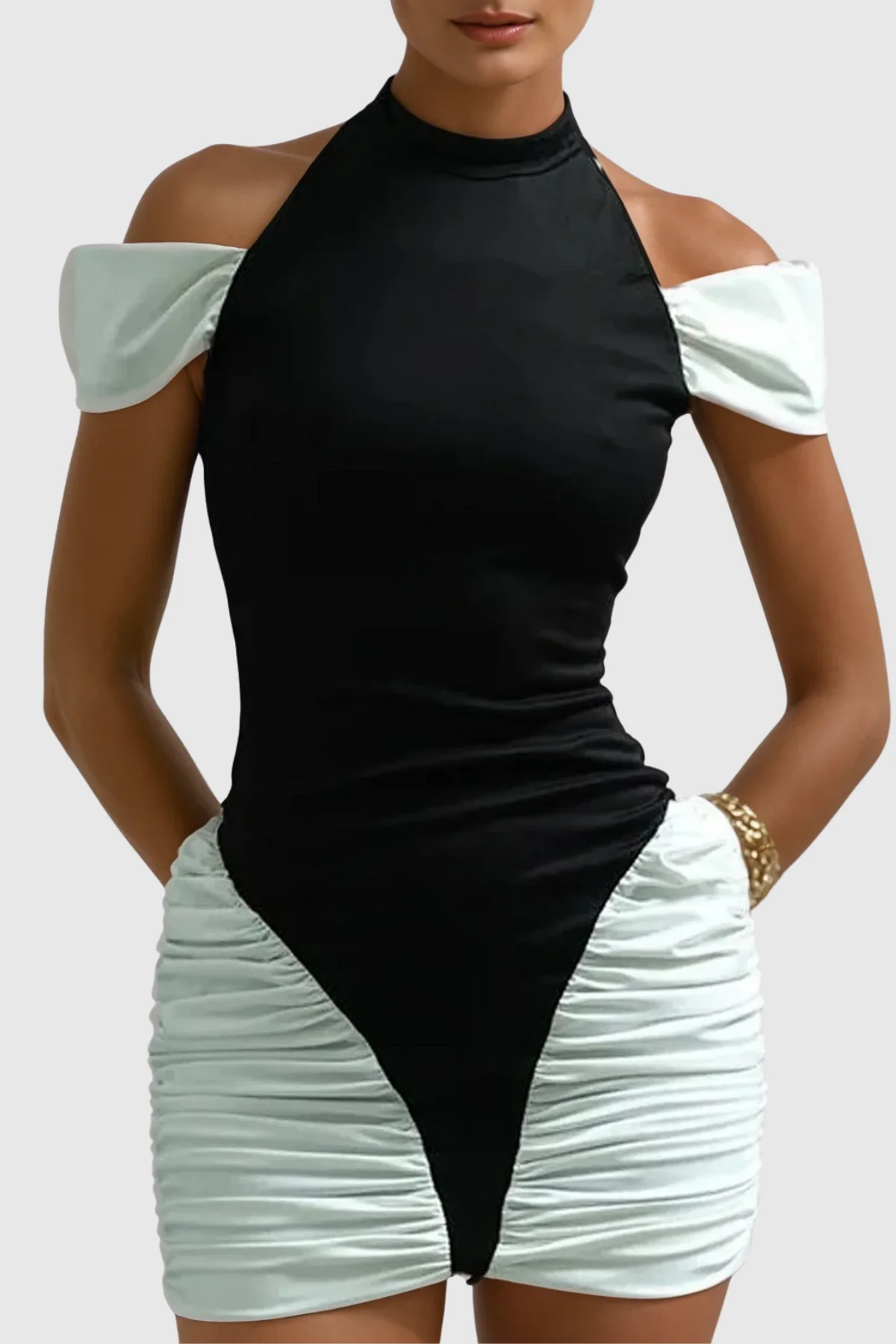 Ruched Mini Dress with Deconstructed Elements