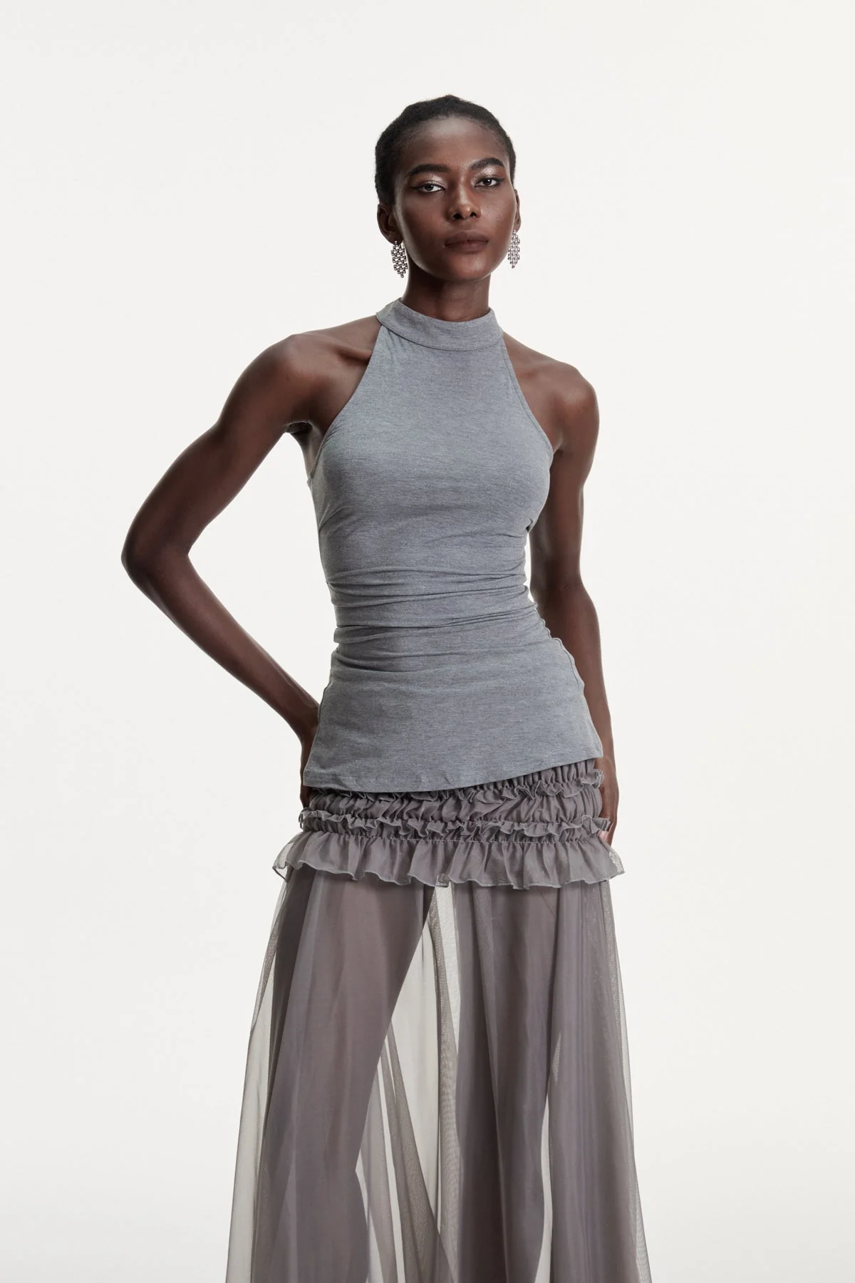 Elegant Concetta Halter Neck Top - Grey Chic Design
