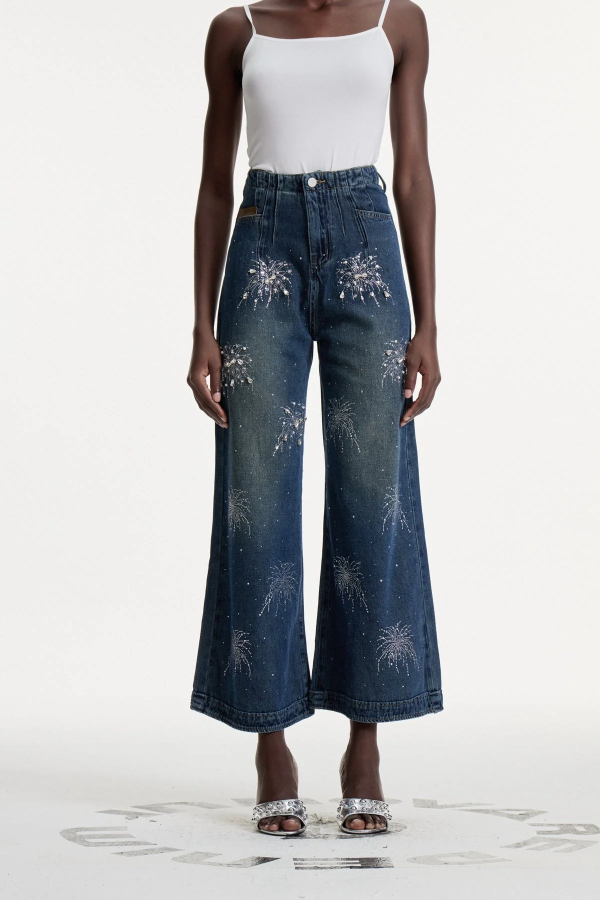 Crystal Embellished Blue Denim Jeans