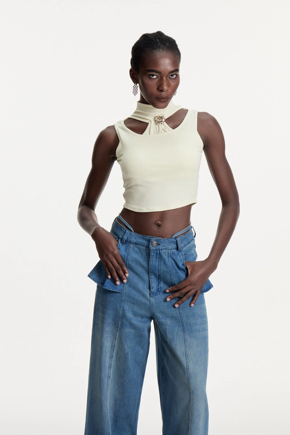 Yellow Cutout Crop Top in Soft Stretch Fabric