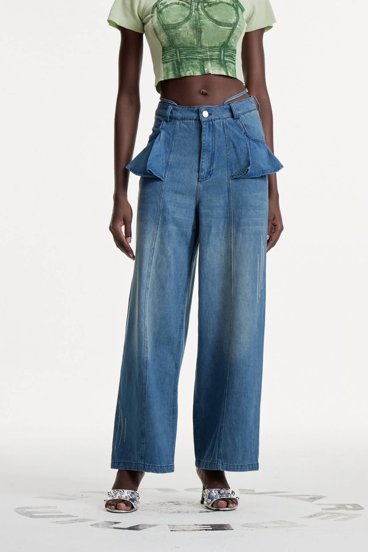 Feminine Ruffle Detail Denim Jeans