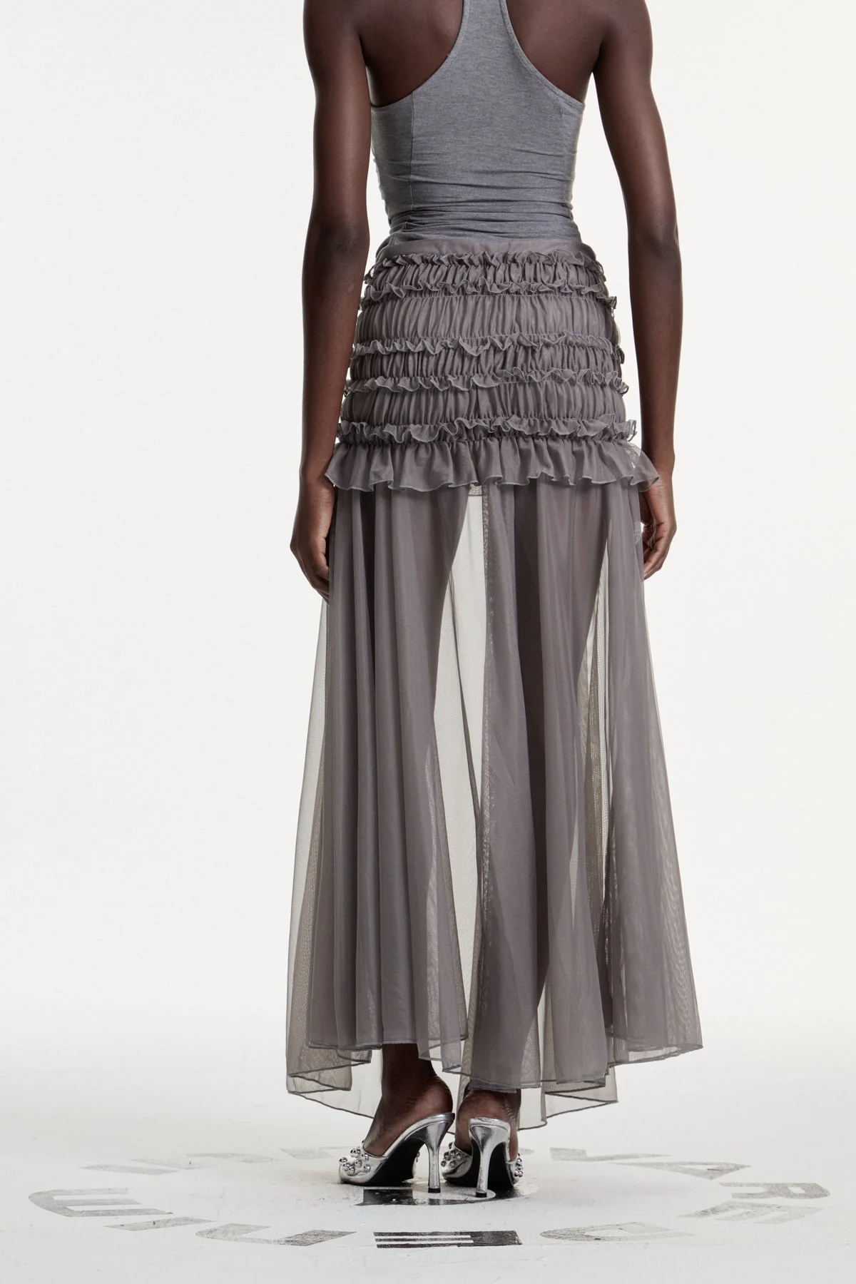 Mesh Drawstring Maxi Skirt - Lightweight Sheer Breathable Design