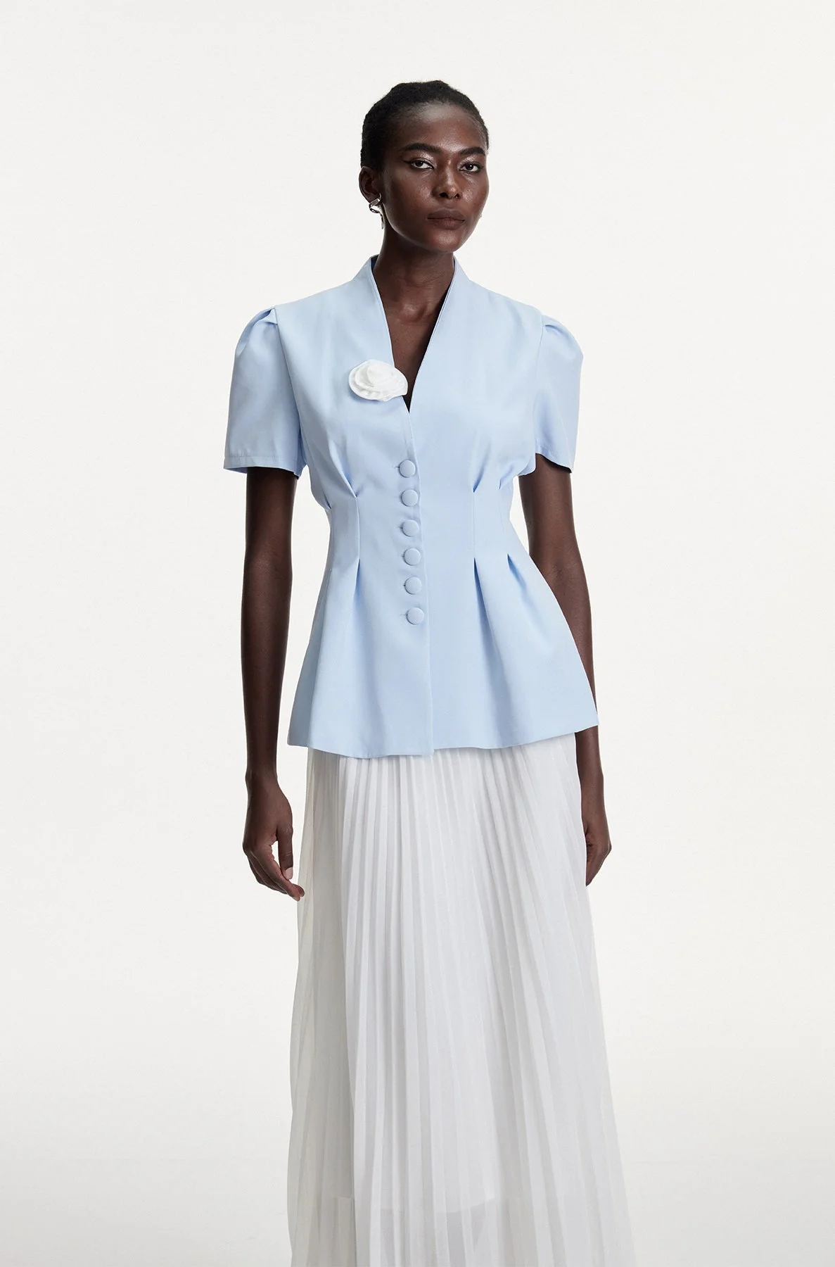 Blue Floral Ruch Top for Women