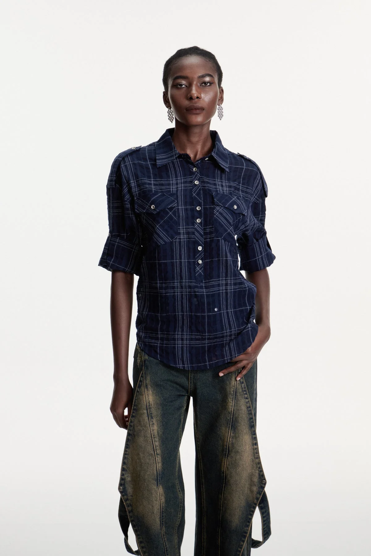 Blue Grid Pattern Cotton Shirt - Urban Edge Style