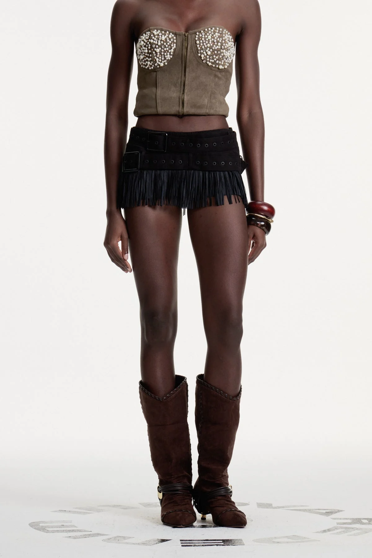 Black Fringe Buckle Mini Skirt