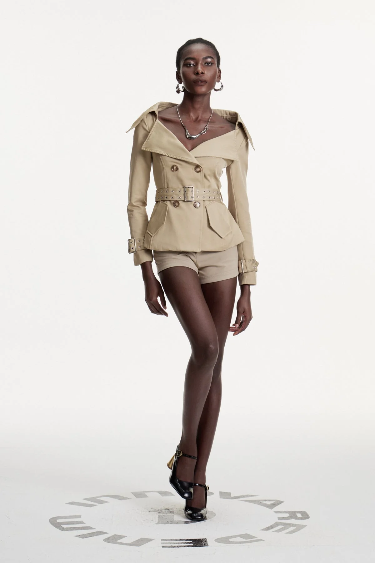 Khaki Lapel Buckle Pants Set for Men