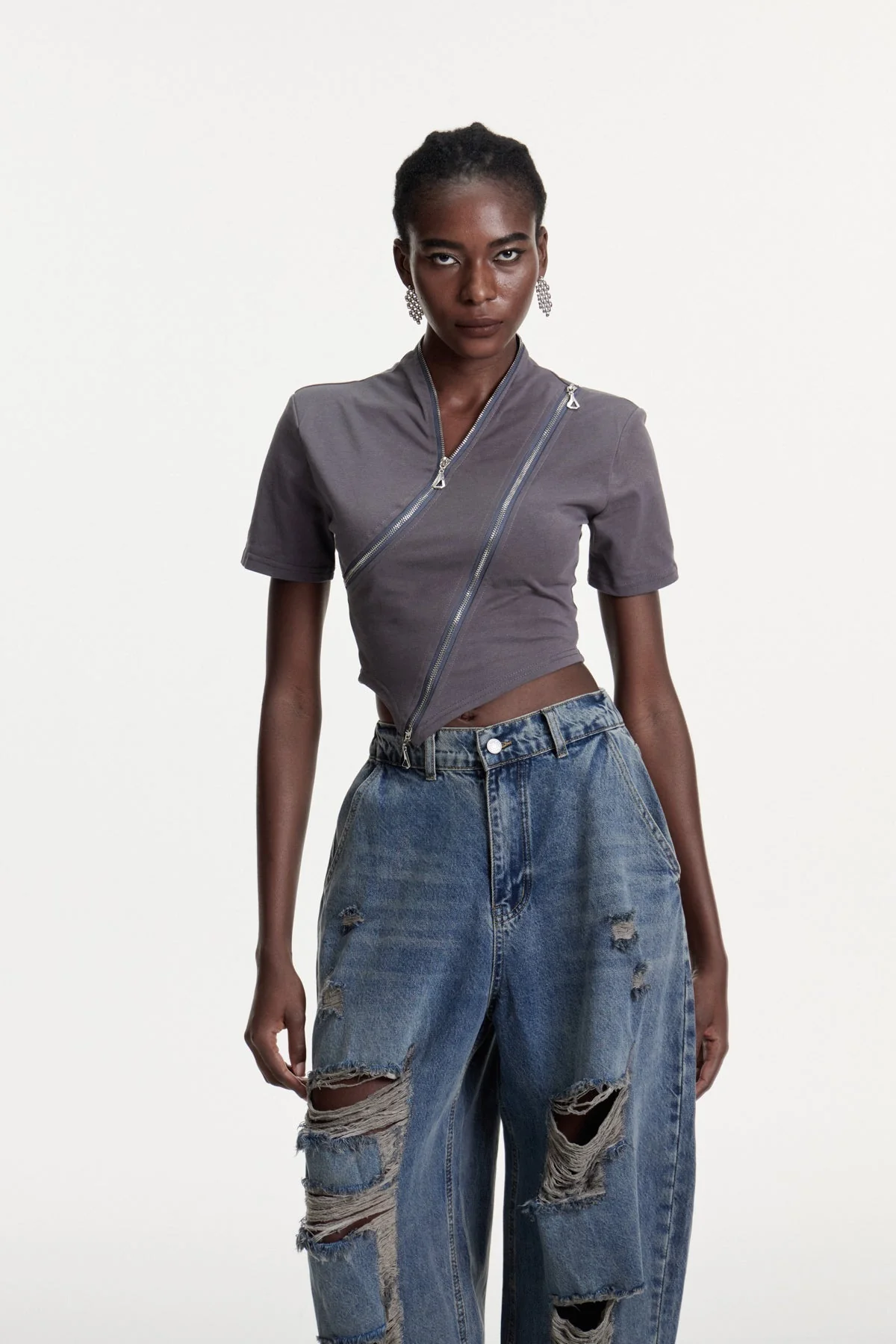 Grey Deconstruct Zipper T-Shirt - Tailored Modern Design