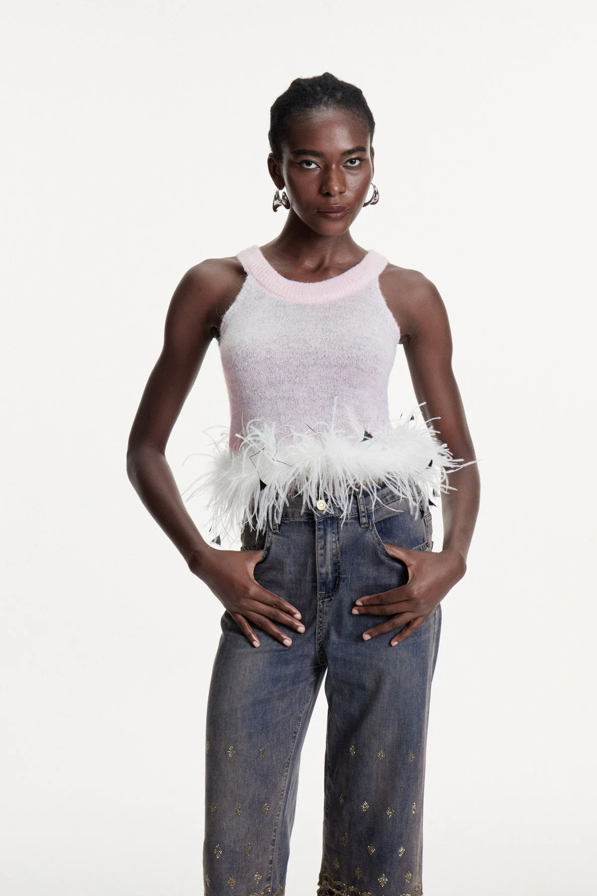 Luxury Pink Faux Fur Sleeveless Top for Sophisticated Styling