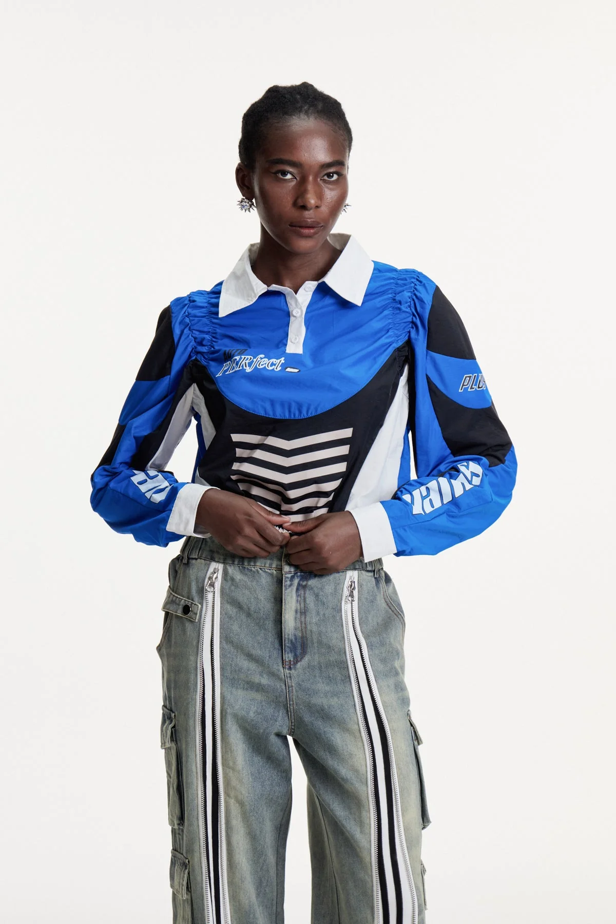 Drawstring Printed Blue Top for Stylish Looks