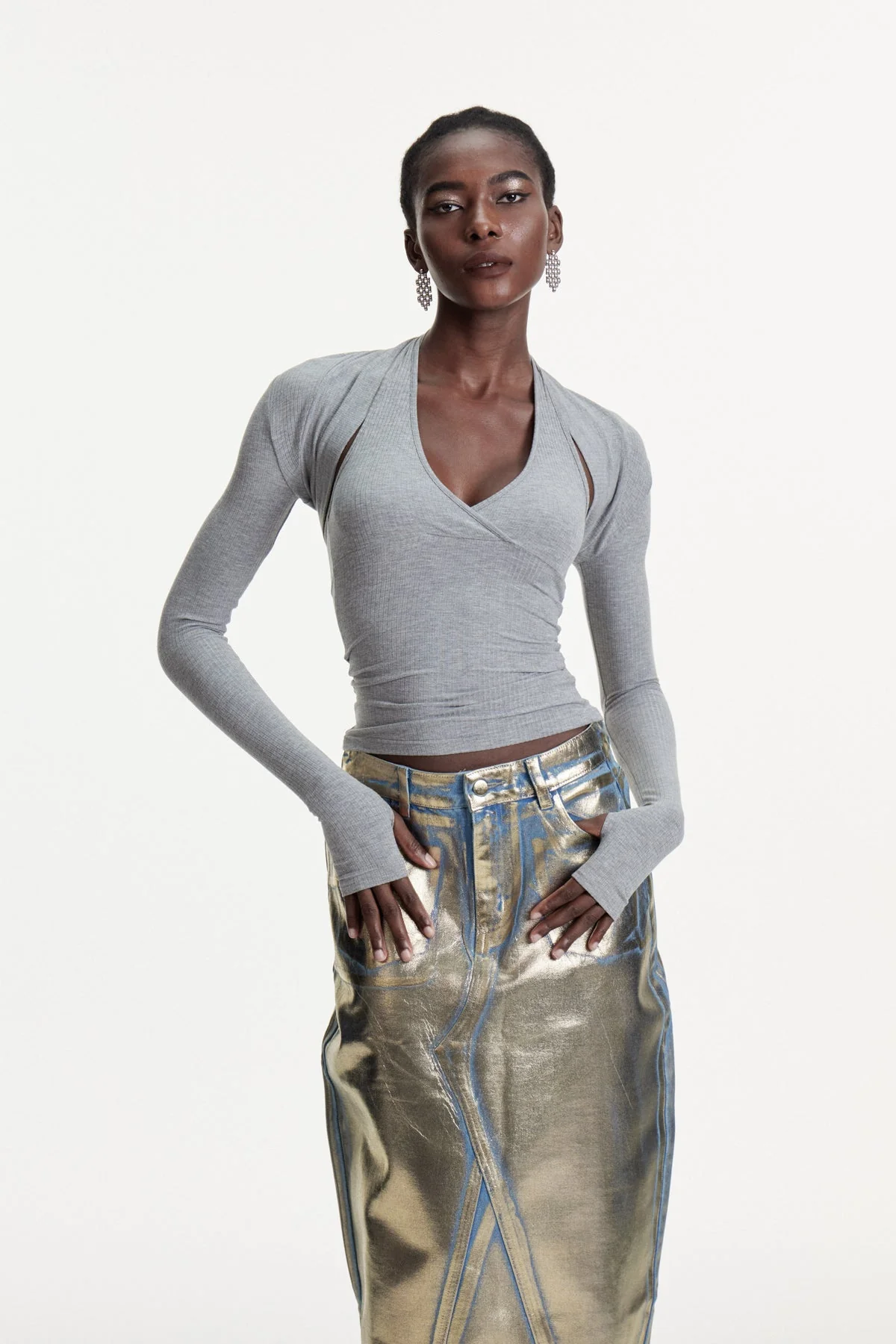 Grey Knit Two Piece Top for Stylish Layering