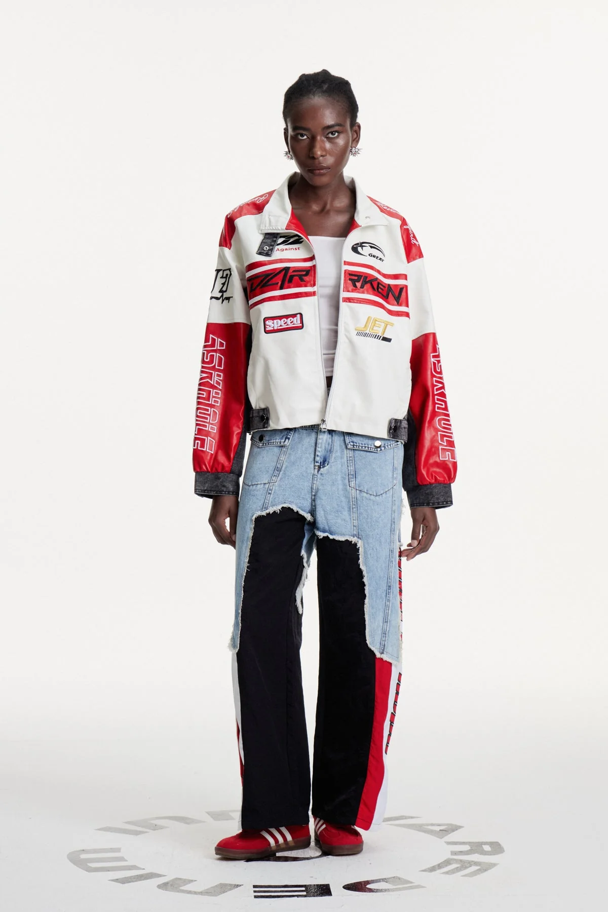 Patchwork Asymmetric Denim Jeans