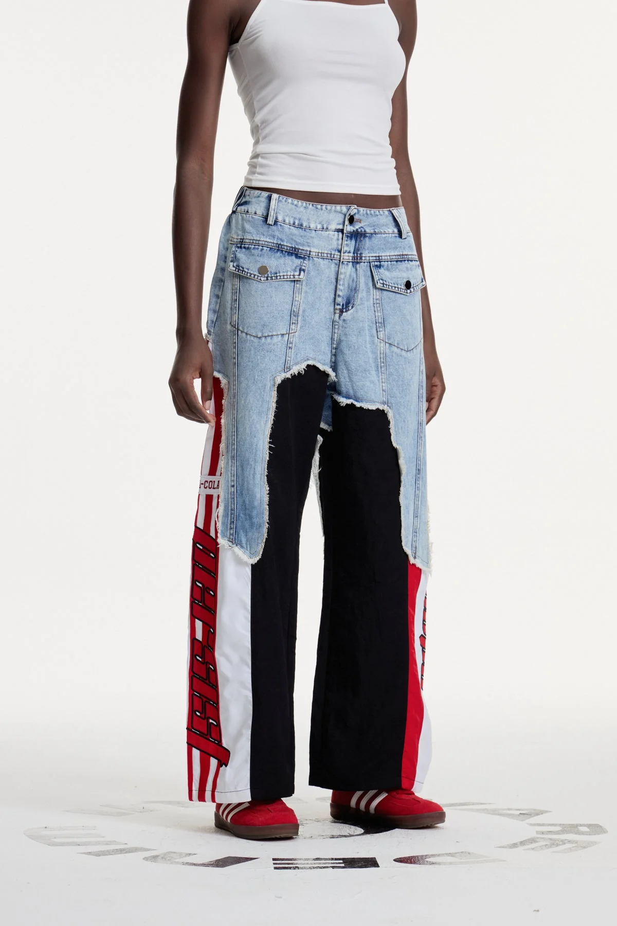 Patchwork Asymmetric Denim Jeans