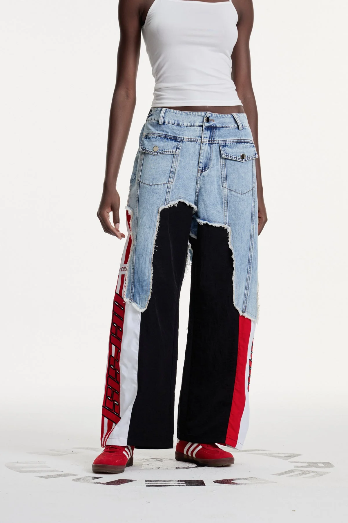 Patchwork Asymmetric Denim Jeans