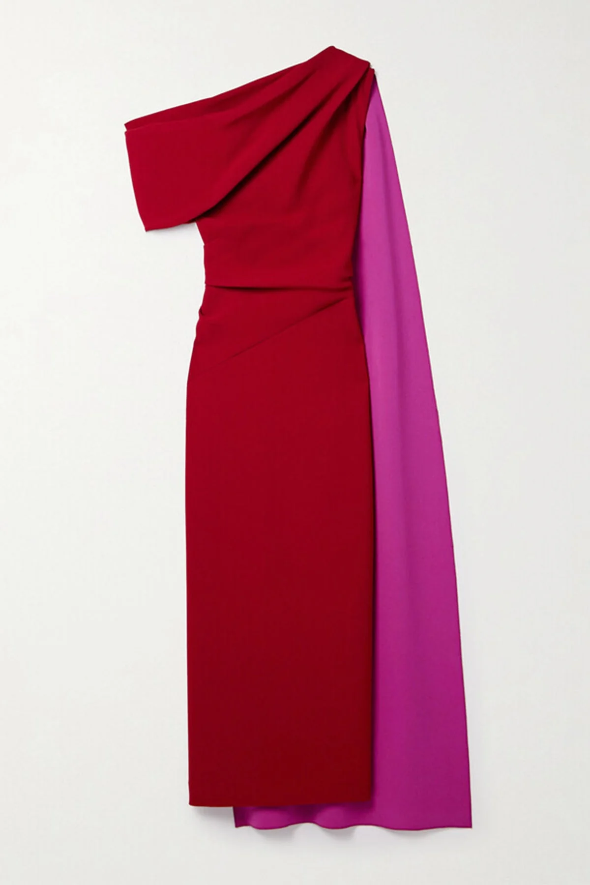 Red Asymmetric Ruched Shawl Midi Dress